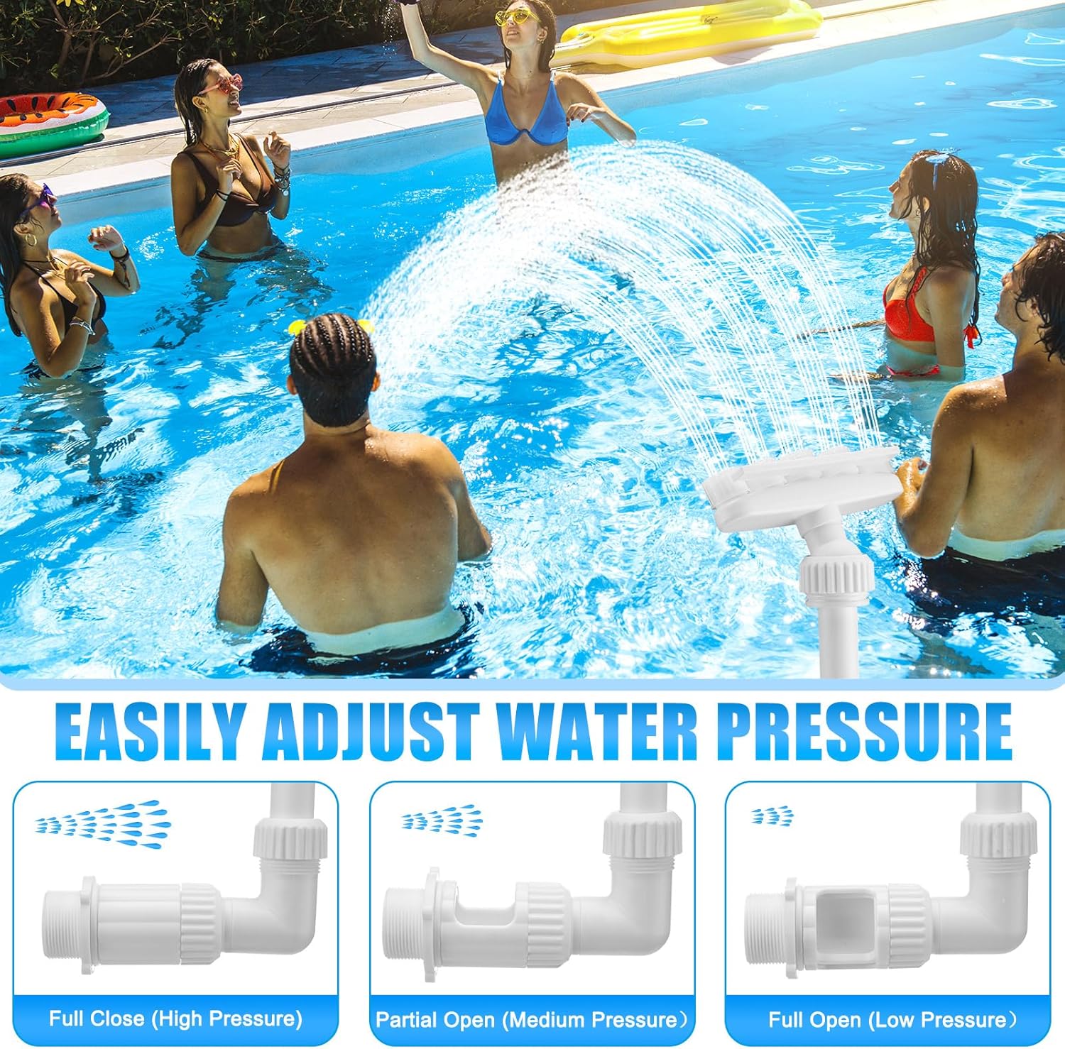2026 Solar Pool Fountain for Above and Inground LED 360° Adjustable Fountain for Swimming Pool Sprayer Waterfall Sprinkler with 7 Color LED Light Fun Waterfall Sprayer for Above Inground