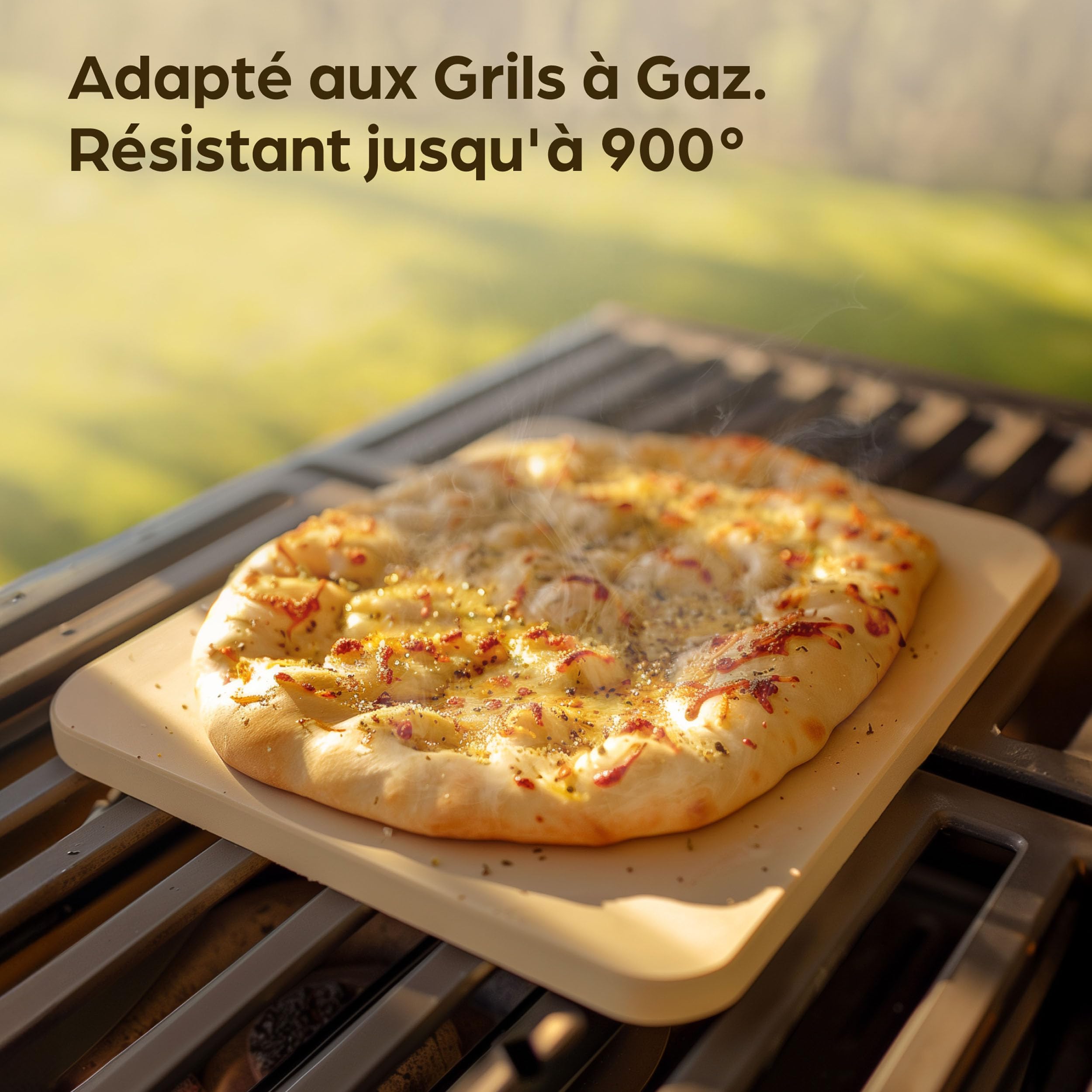 Praknu Pierre a Pizza pour Four et Barbecue - Rectangulaire 38x 30cm - Pierre Pizza en Cordiérite à Four et Barbecue - Pour Pizzas Croustillantes