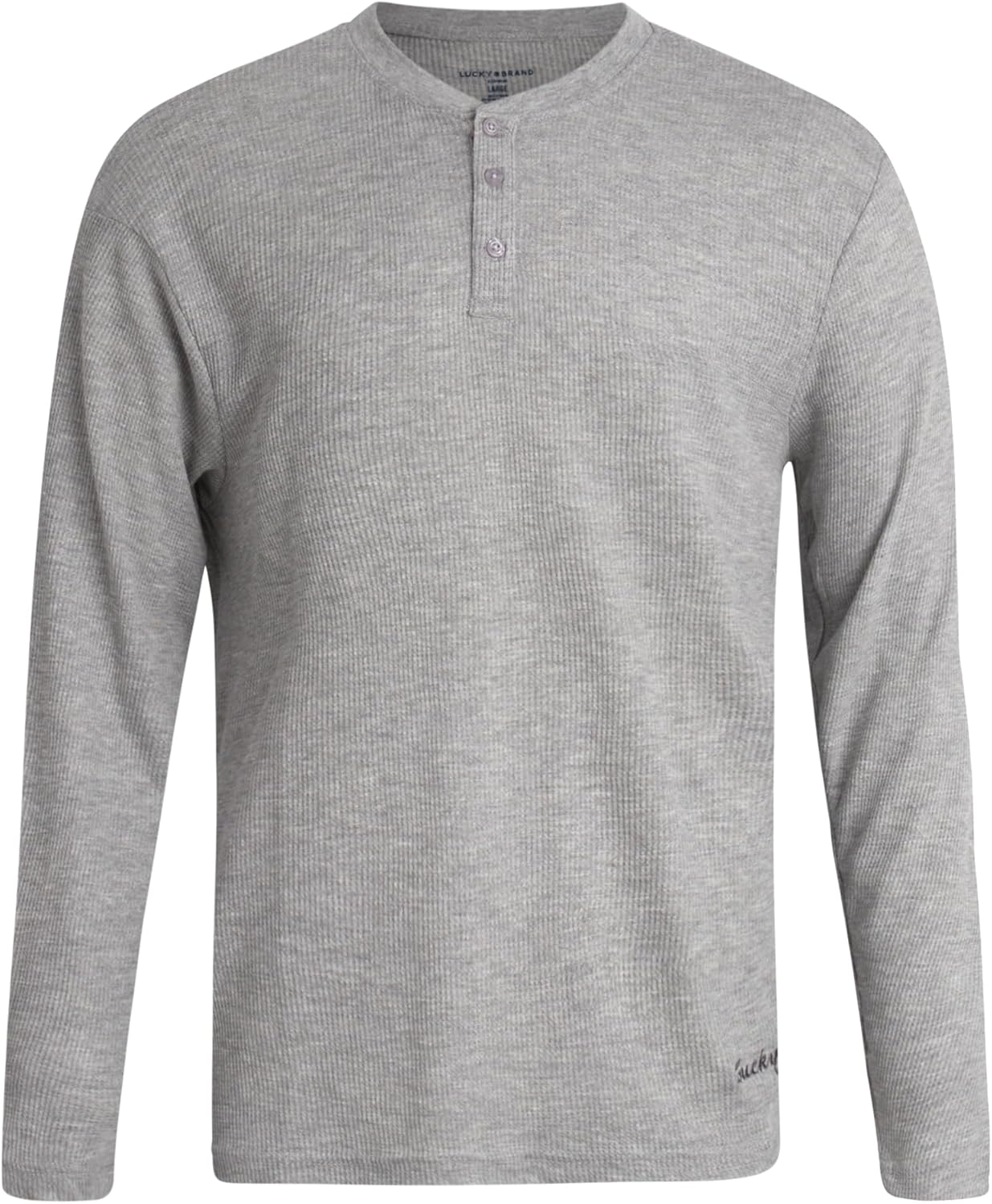Lucky Brand Mens Thermal Long Sleeve - Cotton Blend Waffle Knit Henley Shirts for Men Long Sleeve Thermal Undershirts Light Grey Heather Large