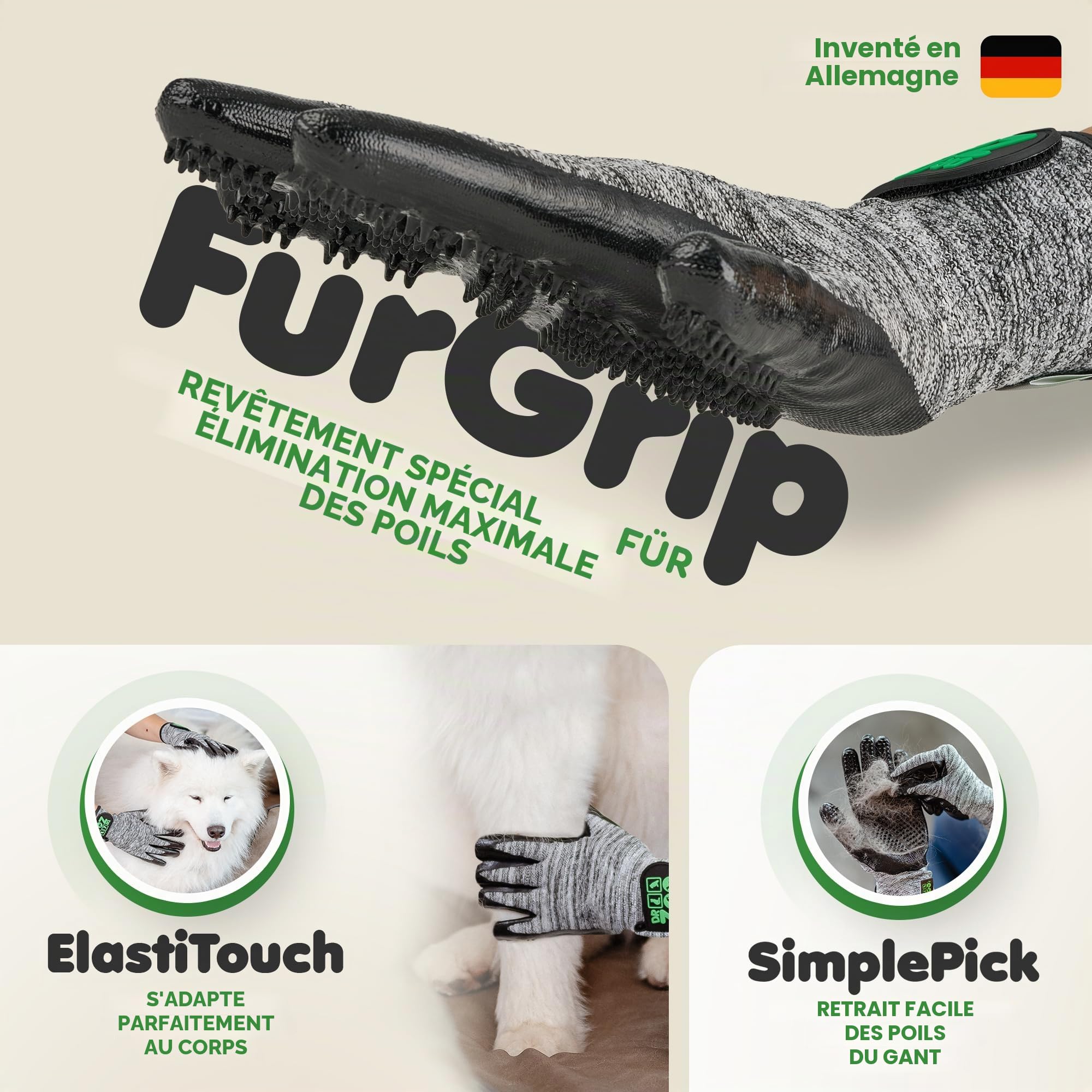 DR Zoo Gant de toilettage pour chien, chat ou cheval - (1 paire, taille L) - Gant pour le toilettage de tous les poils de chien et de chat - Gant de toilette pour tous les poils d'animaux - Gants de