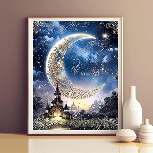 Miniatura 3 de Lapoo Kits de pintura de diamantes para adultos  Kit de arte de pintura por números, taladro completo 3D de punto de diamante  Luna nocturna y