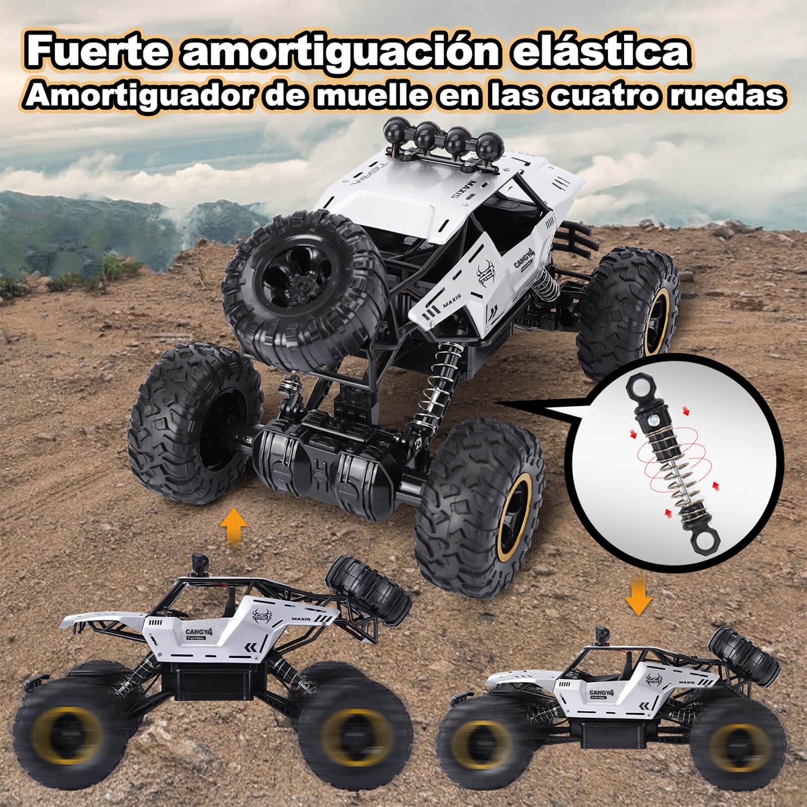 Jiakora Coche teledirigido Grande 1:12, 2,4 GHz RC Coche para niños, Monster Truck teledirigido, Buggy de aleación 4WD con luz LED, 2 baterías, RC Cars Juguetes Regalos para niños a Partir de 3 años