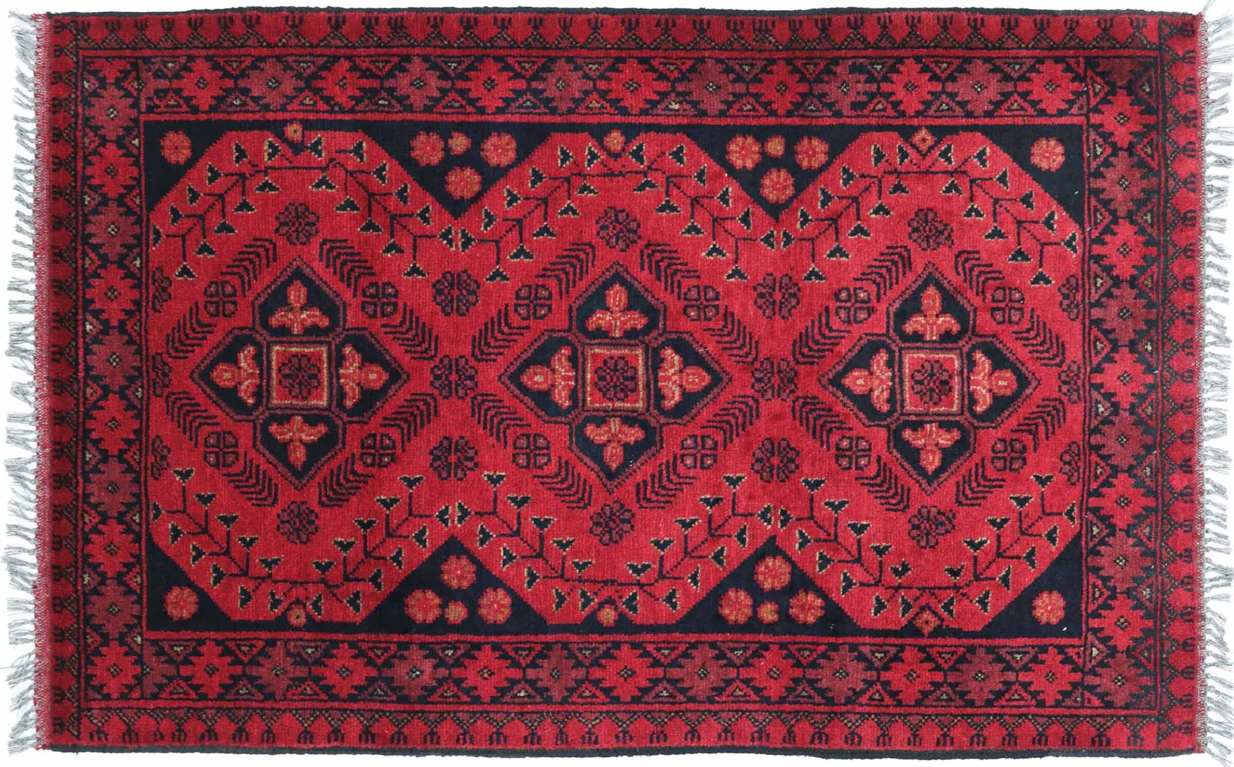 Tapis afghan Khal Mohammadi géométrique marron 100x150, revêtement de sol artisanal en pure laine