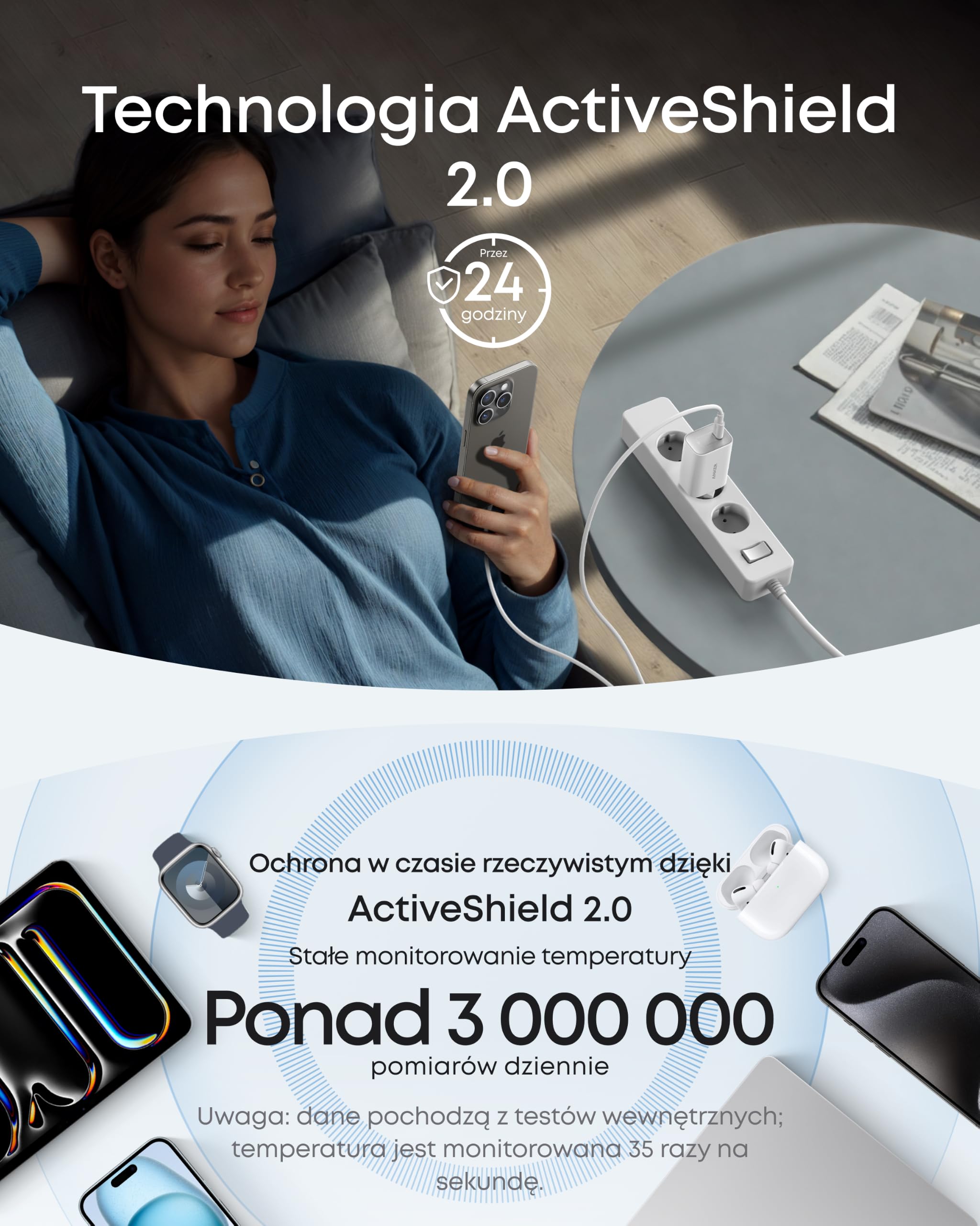 Anker Nano Ładowarka 100 W, Ładowarka 100 W do MacBooka, Zasilacz do MacBooka, iPada, iPhone’a 17/16, Galaxy oraz wszystkich urządzeń USB‑C, w zestawie kabel USB‑C 1,8 m (biały)