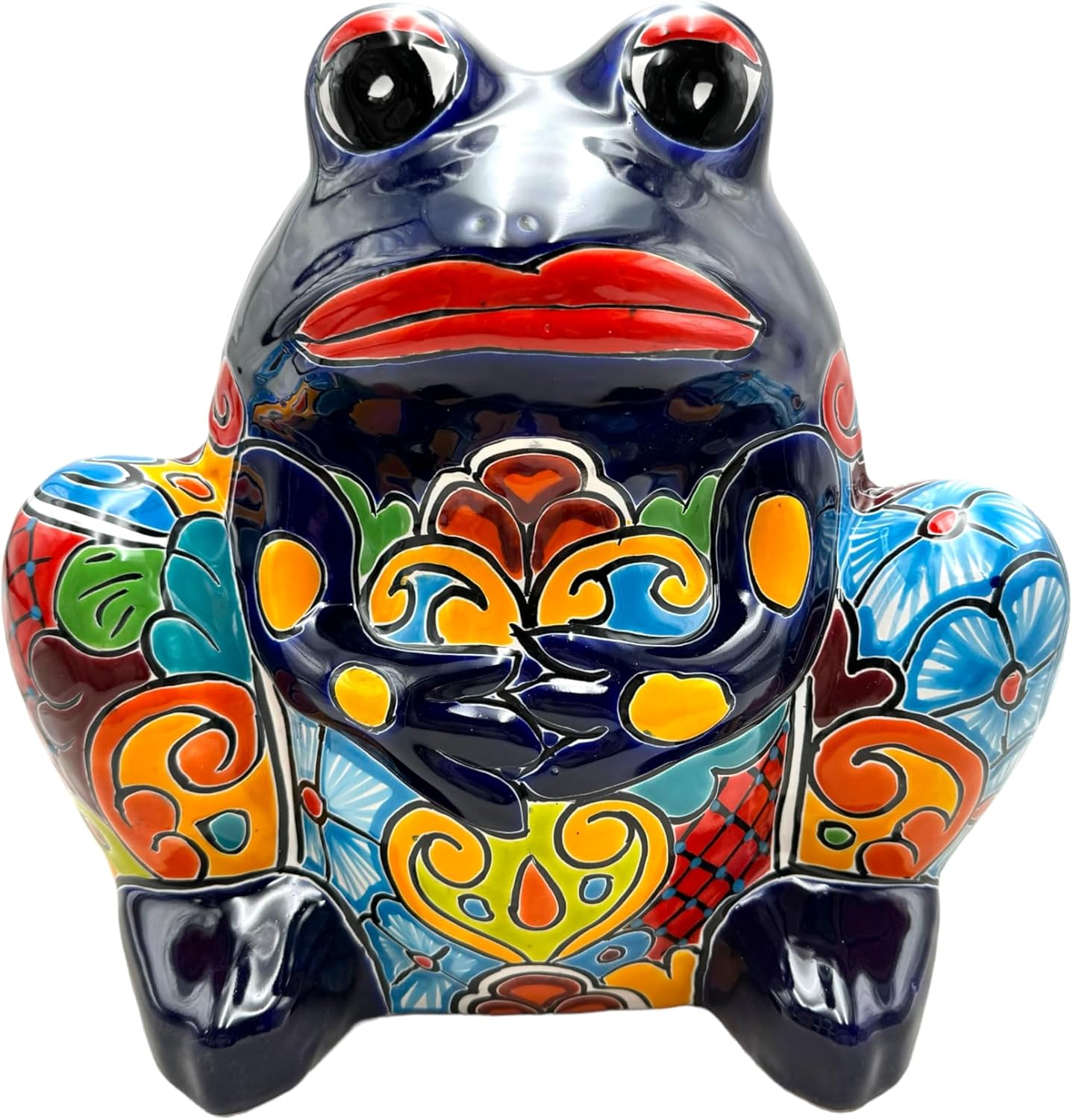 Talavera Frog Planter Animal Flower Pot Large Mexican Pottery Folk Art Hand Painted Home Decor Ceramic Handmade Multicolor 14.5 (Multi 12)