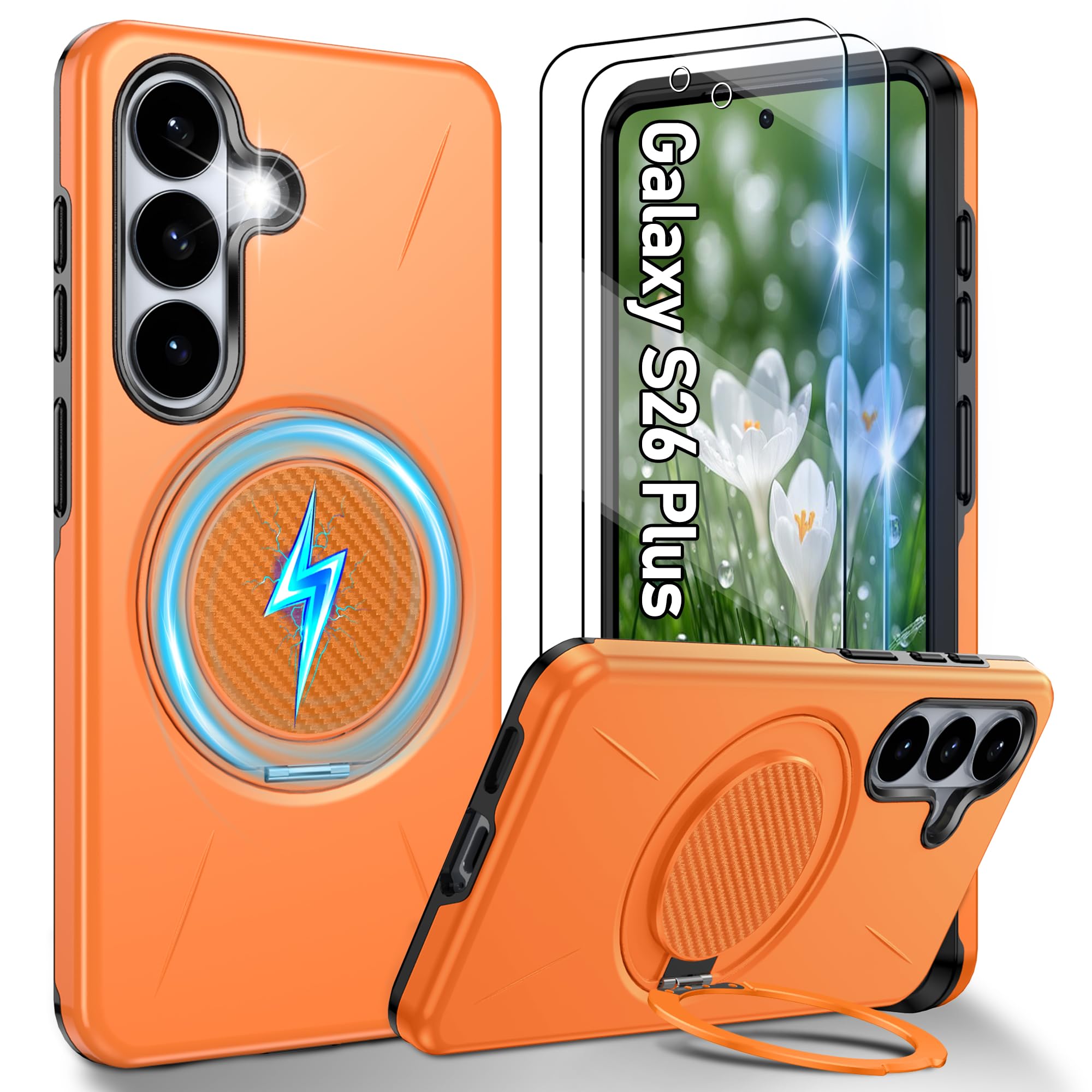 Gritup für Samsung S Serie Gehäuse [Kompatibel mit MagSafe Zubehör]: 2 Stück HD-Bildschirmschutz, eingebauter Kickstand, Dual Layer Stoßdicht, Kamera Guard, Samt Touch