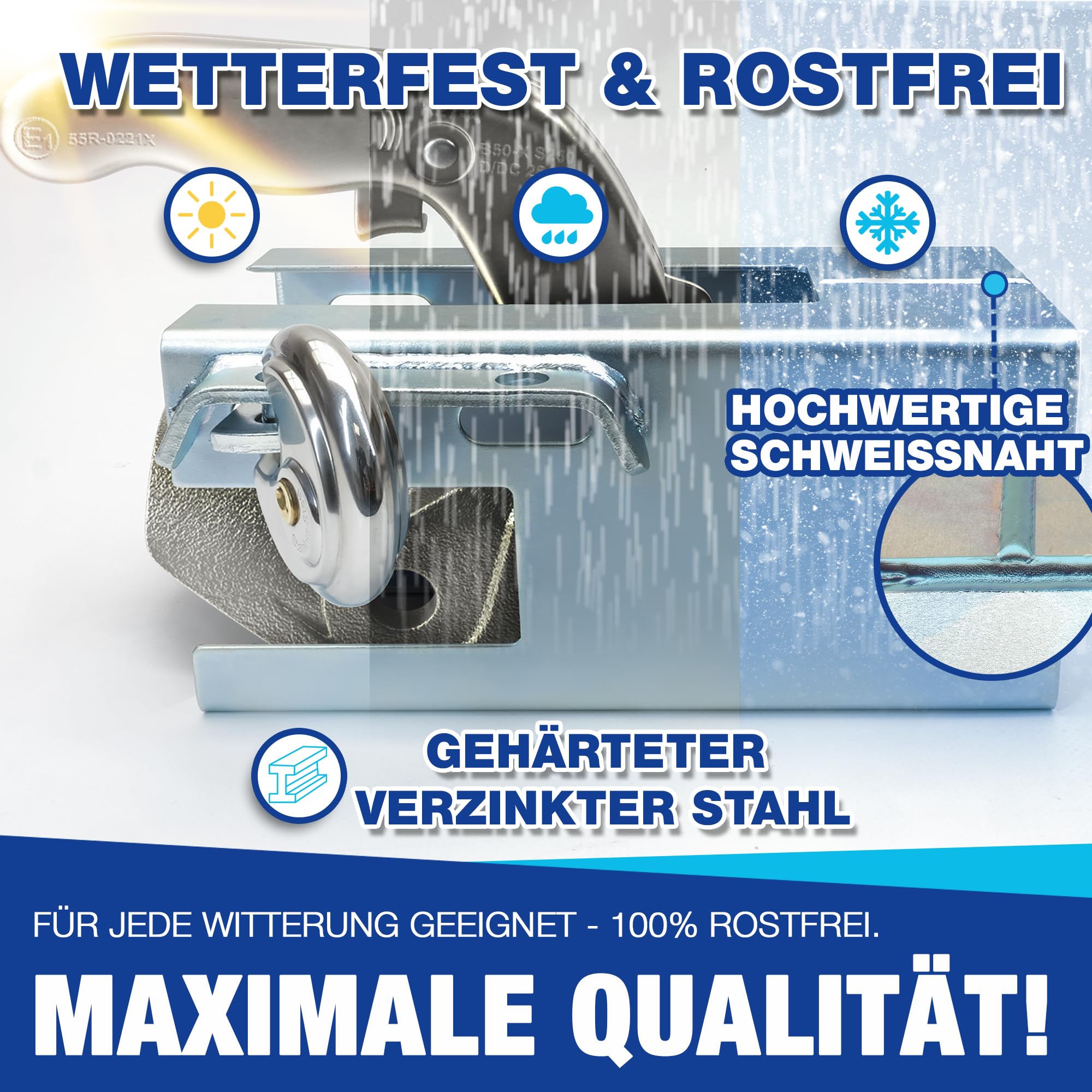 PRODUDA Aanhangerslot, immobilisatiesysteem, vrachtwagen, aanhanger, reflecterend trekdisselslot, roestvrij staal met rond beugelslot