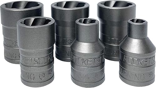 ROCKETSOCKET Fabricado en Estados Unidos Enchufes de extracción 6 enchufes individuales, grado de impacto Retira tuercas, pernos y tornillos