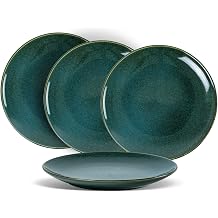 UNICASA Ceramic 10.25 Inch Dinner Plates Set, Porcelain Pasta Plate Set of 4, Reactive Glaze Serving Dishes for Steak, Salad, Pizza, Dishwasher & Microwave Safe Teal