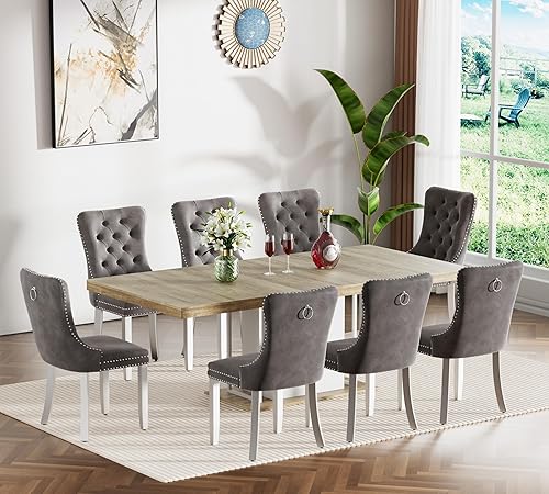 Miniatura 96 de Juego de mesa de comedor de mármol sintético blanco para 6 personas, juego de mesa de comedor extensible de 7 piezas de 63 a 78.74 pulgadas con 6