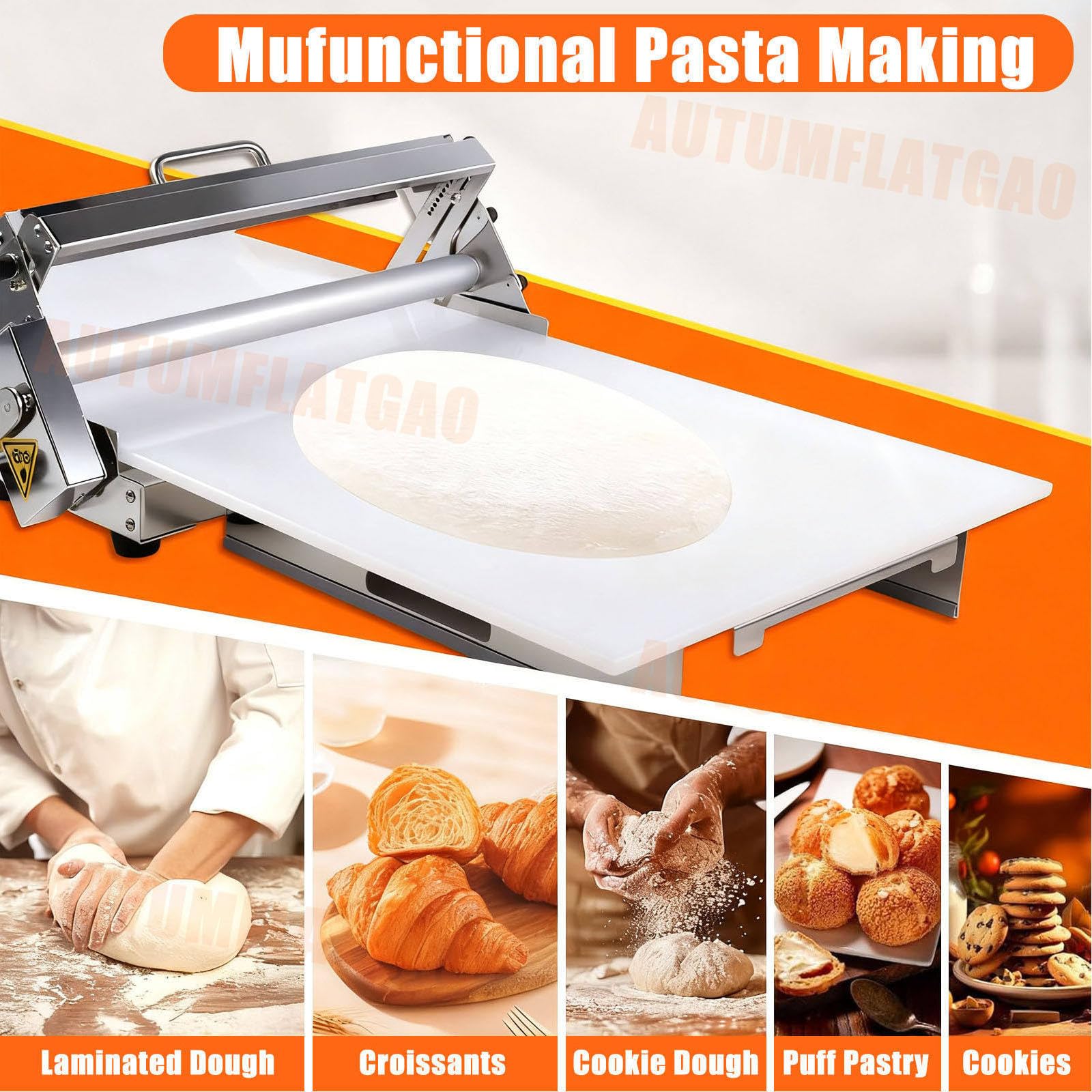 Teigroller Maschine, Gewerbliche Teigwalze Klappbar, Teigausrollmaschine Mit Einstellbarer Dicke, Edelstahl, Tischgerät Für Croissants, Fondant Und Pizza m300