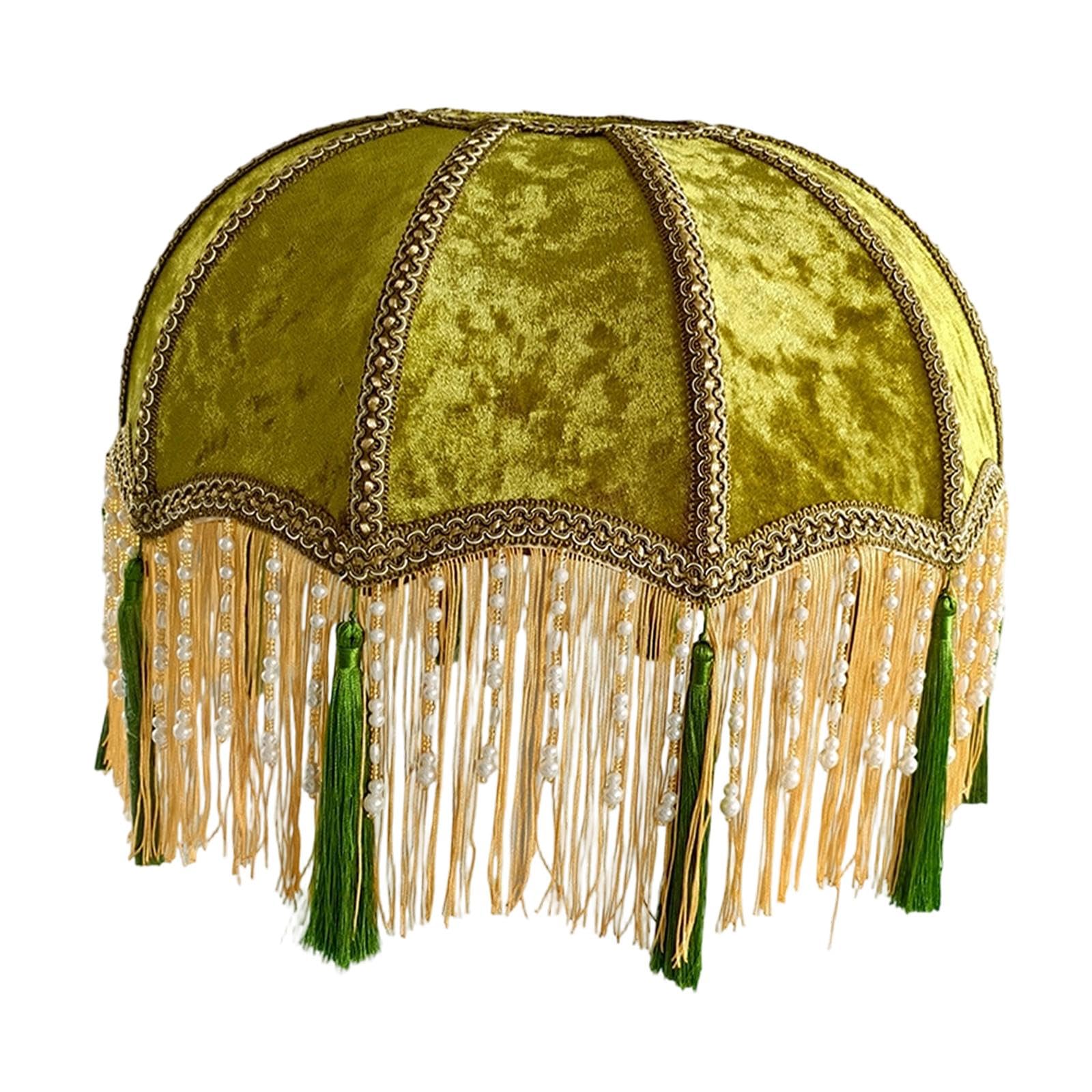 Harilla Velvet Lampshade Bell Shaped Lamp Shade with Fringe Elegant French Victorian Light Shade for Table Lamps Living Room Bedroom Hallway Home Décor & Improvement Essential (Green for E27 Base)