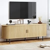 Vista 9 de Soporte de TV de 55 pulgadas con toma de corriente, consola multimedia moderna con puertas correderas, centro de entretenimiento para televisores