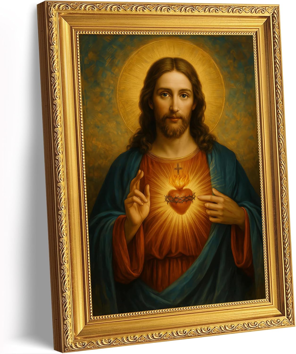 Dark Brown Frame Full Wall Art Jesus Running After Lost Lamb Modern Bible Print Religious Faith Artwork Decor Christian Wall Art Jesus Framed Canvas for Bedroom Living Room and Church Decor 12x16 inch