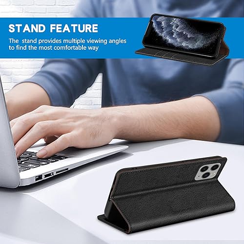 Miniatura 4 de ZZXX Funda tipo cartera para iPhone 11 Pro Max con bloqueo RFID, soporte de ranura para tarjetas, funda protectora de cuero magnético fuerte para