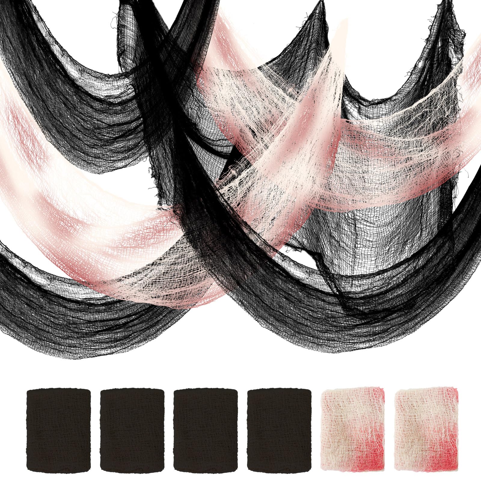 6 Pack 76x183cm Halloween Creepy Cloth Black Red Gauze for Scary Decor