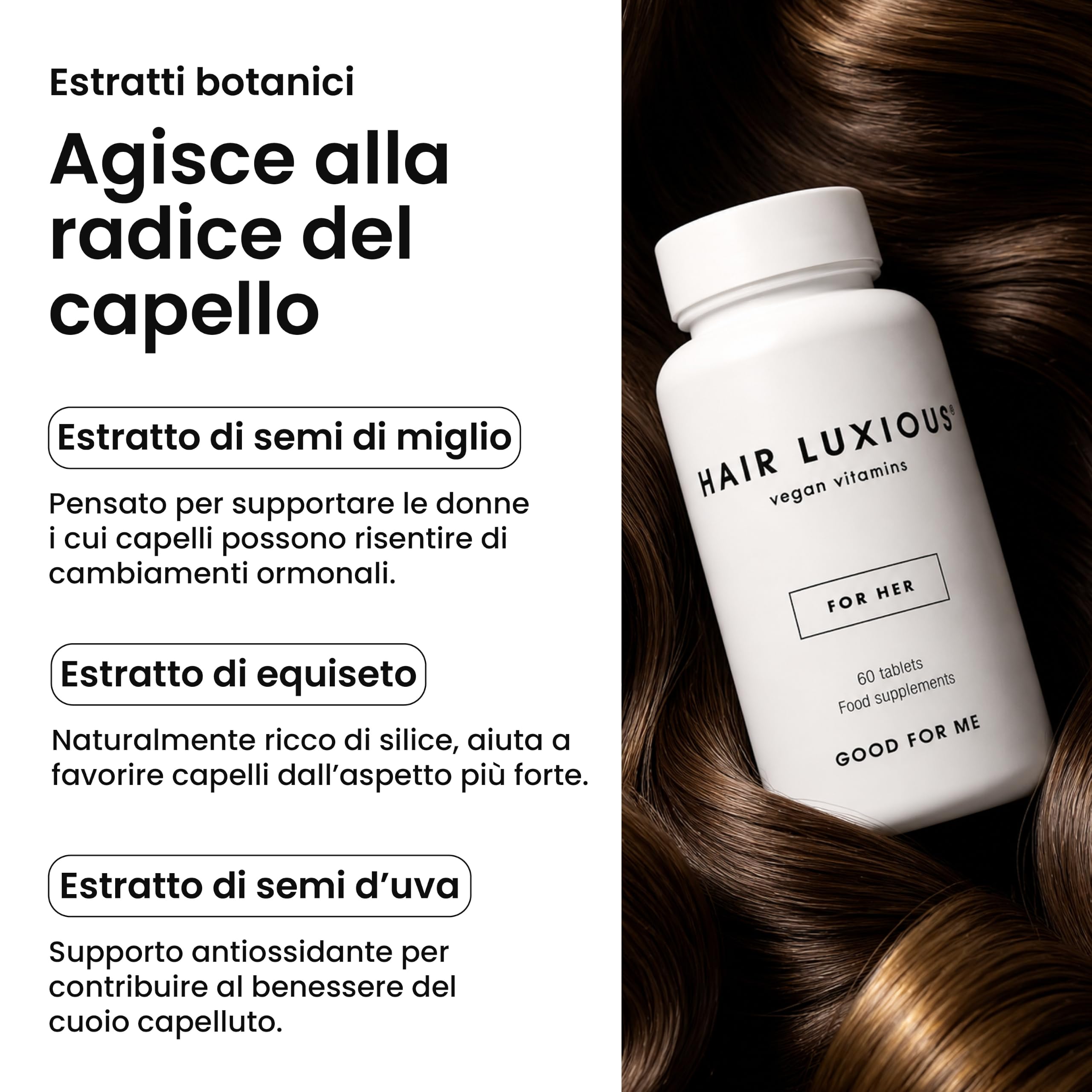 Integratori per Capelli Donna con Biotina 2500mcg, Migliora la Crescita Capelli e Aiuta l'Anticaduta Capelli Donna, Hair Luxious® Integratore Capelli, Qualità Nordica Premium, 60 Compresse