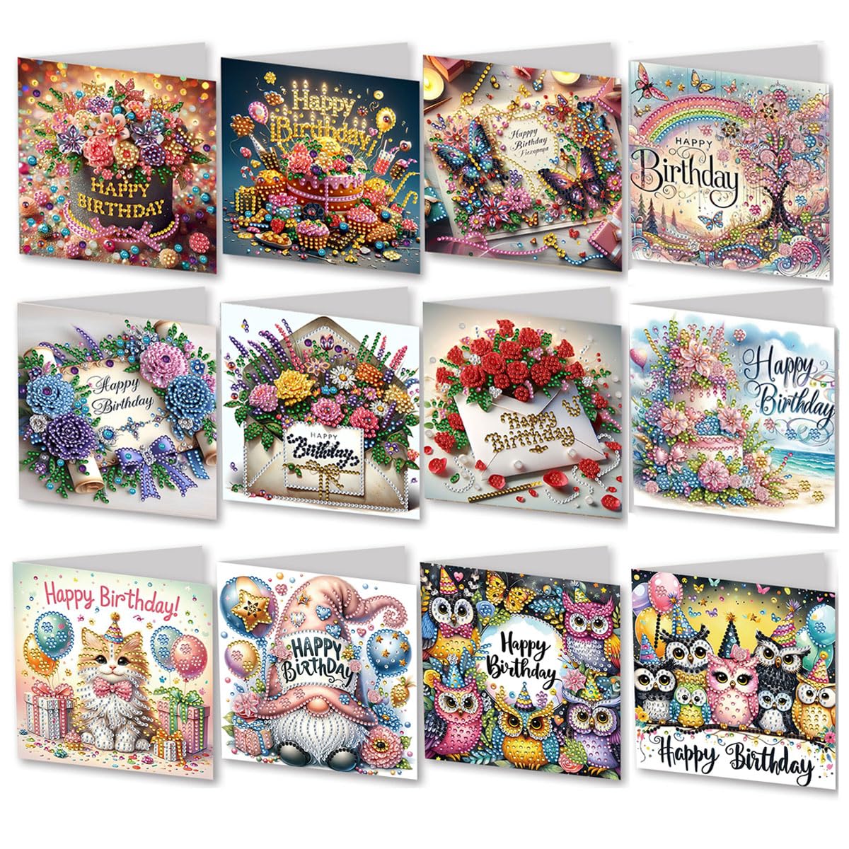 LFSX0828 12 Pcs DIY Diamond Painting Card Kit with Envelope, Diamond Art Birthday Cards for Adults, Art Crafts Kit Creative Gift (Owl) — image 1