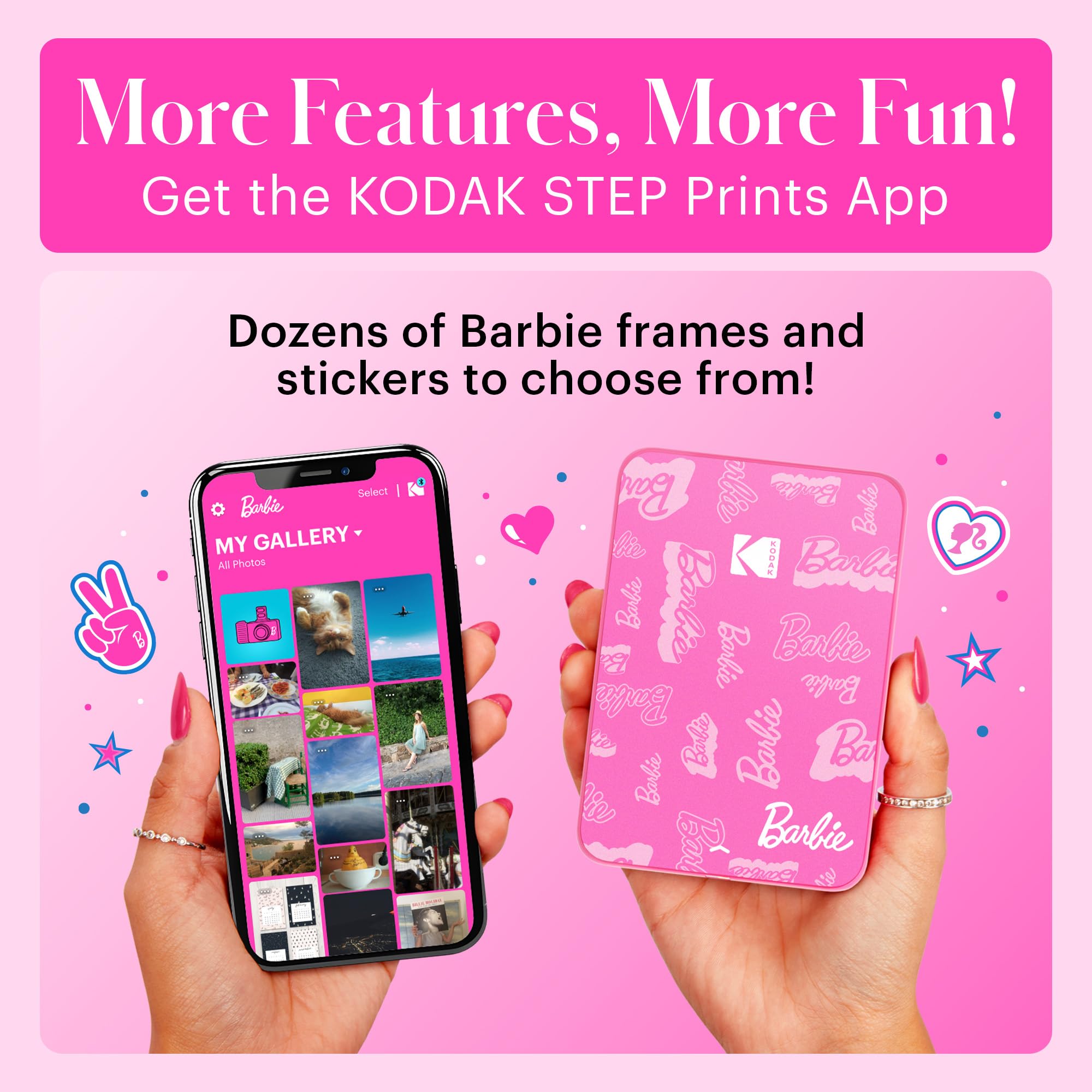 Kodak x Barbie Step Slim Przenośna Drukarka Mobilna Natychmiastowego Druku Zdjęć (Styl Podpisu) + Deluxe Etui na Aparat Barbie + Album na Zdjęcia Barbie + Papier Zink (20 Arkuszy)