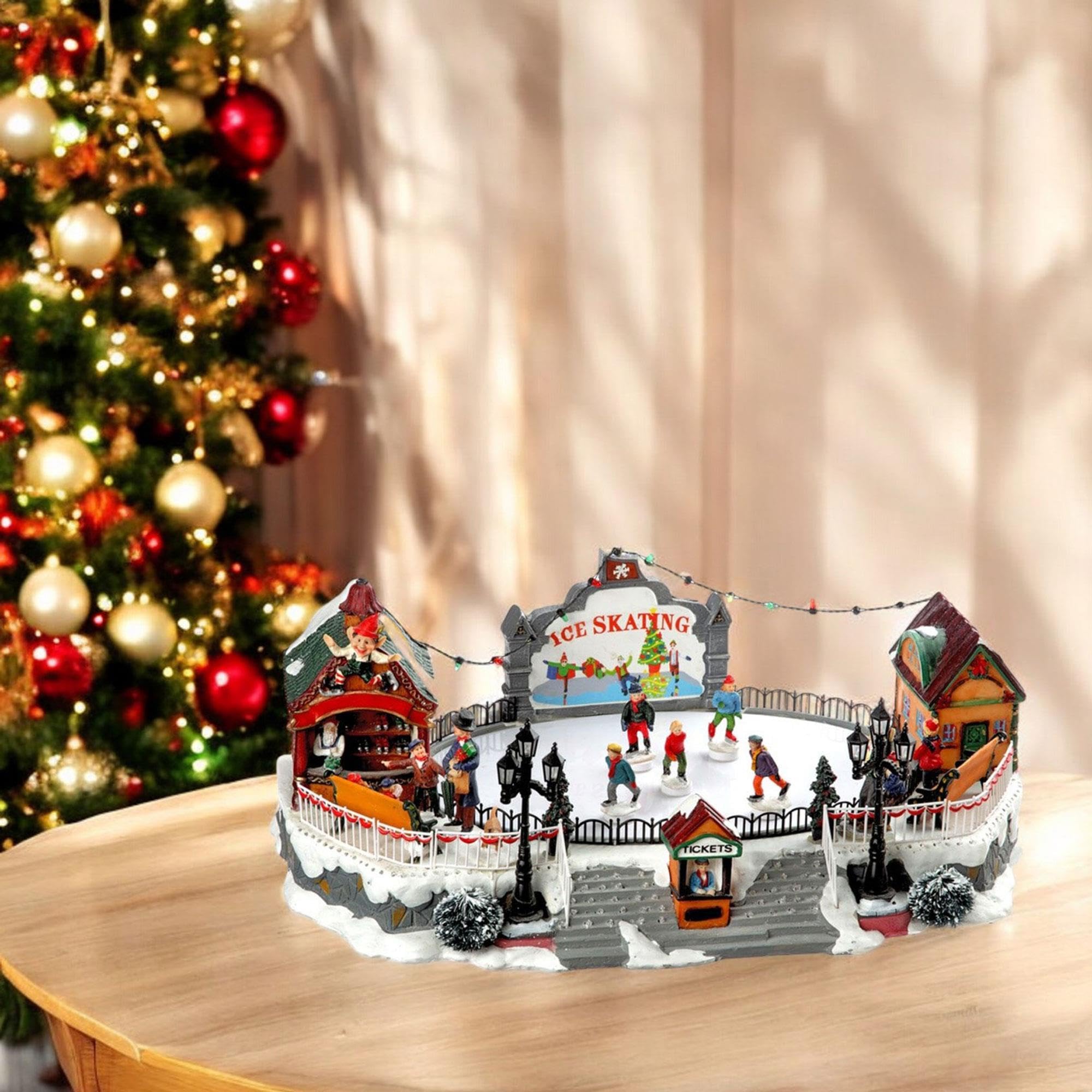 Well Home Patinoire décorative de Noël avec lumières LED et Mouvement 21 x 22,5 x 39 cm