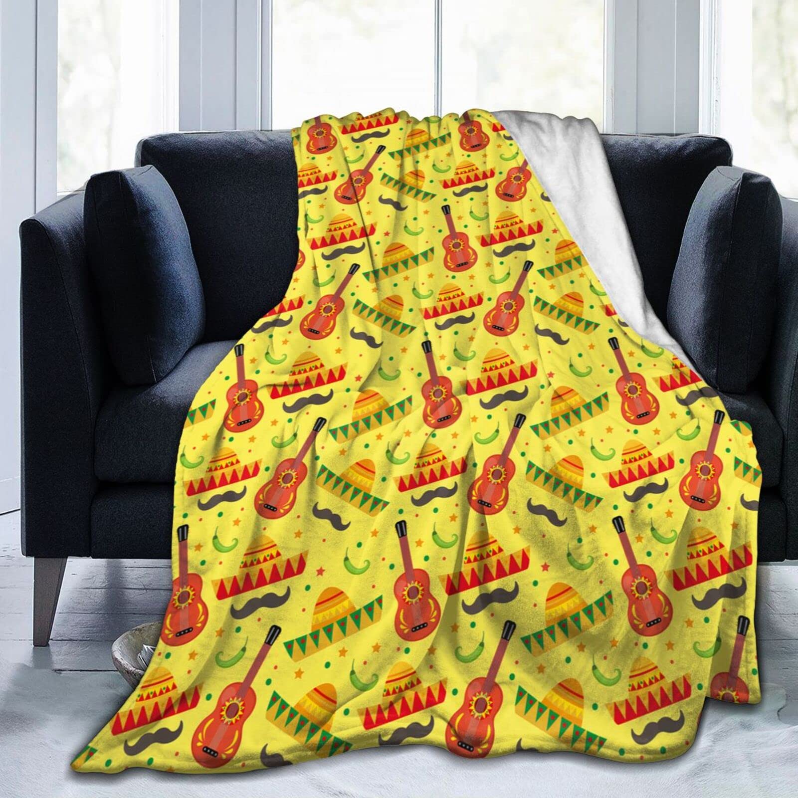 Lsjuee Cinco De Mayo Throw Blanket Soft Cozy Lightweight Blankets Funny Mexican Holiday Fiesta Flannel Blanket for Sofa Couch Bed Office 50"X40"