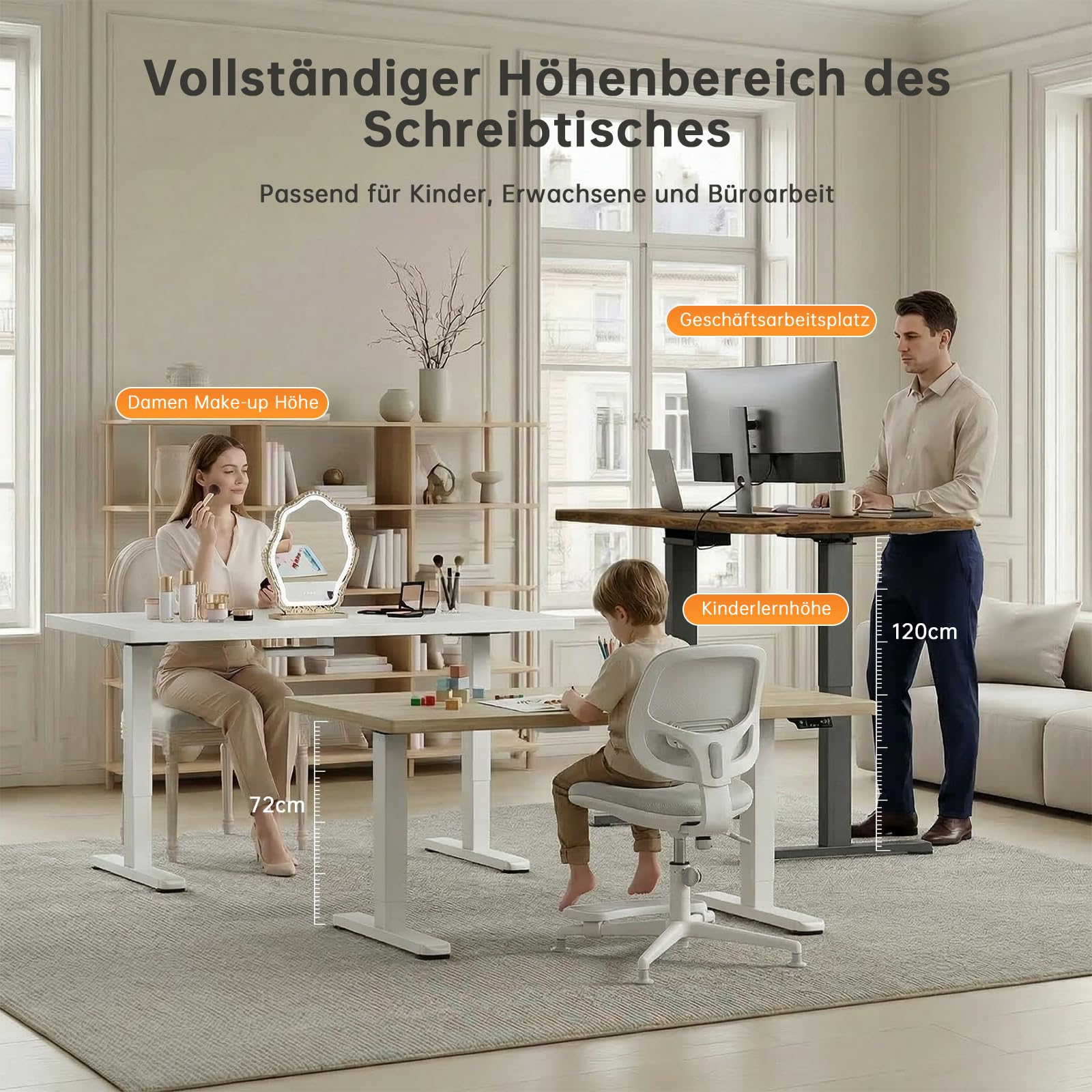 Devoko Höhenverstellbarer Schreibtisch mit 2 Motoren，25mm Einteilige Tischplatte, 160x80 cm Elektrisch Computertisch mit Kabel Management, Vintagebraun - Perfekte Ergonomie für Dein Büro