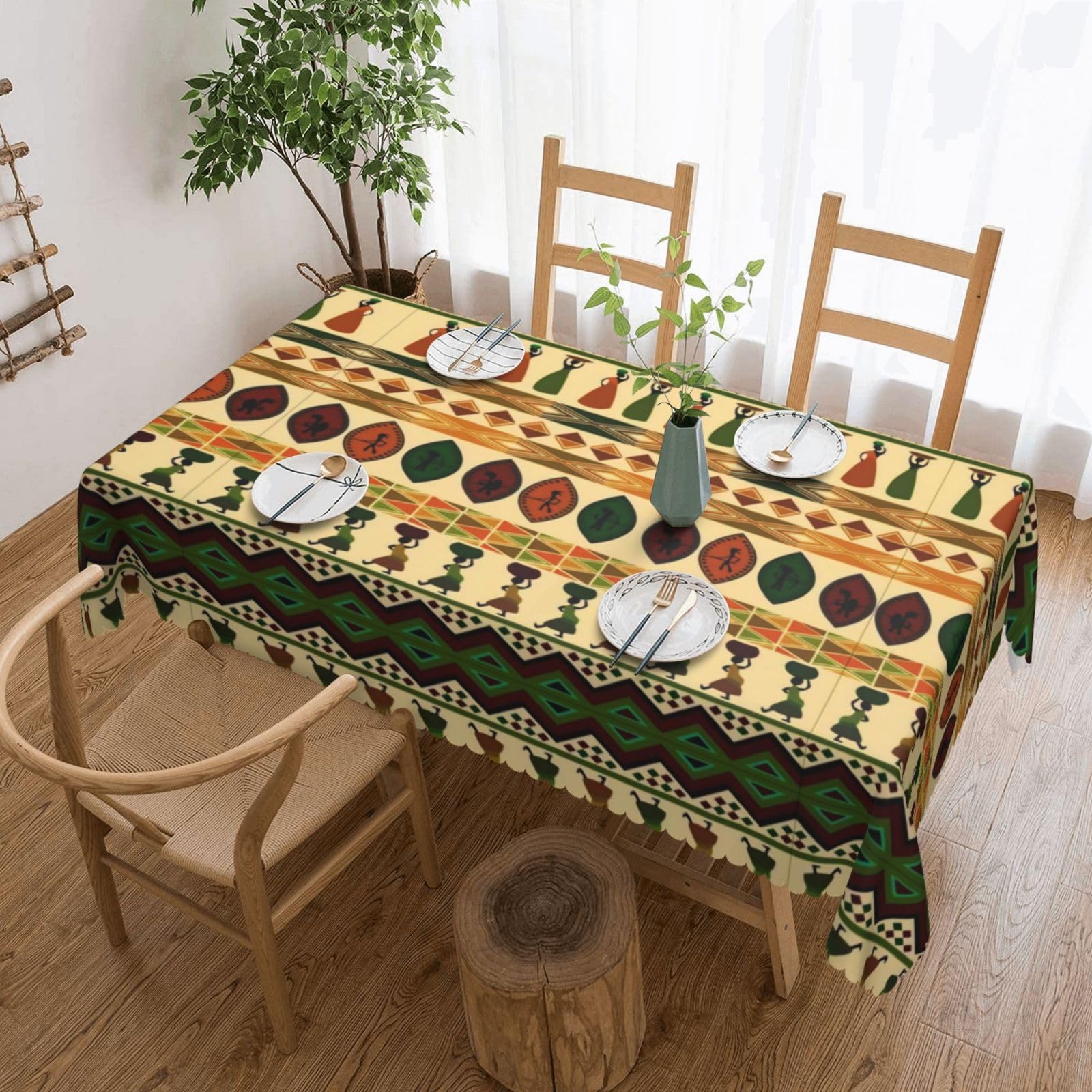 Blwslc Black Square Tablecloth 54X72 Inches Bohemia Style Traditional African Pattern Printed Square Tablecloth Suitable For Parties Picnics And Weddings