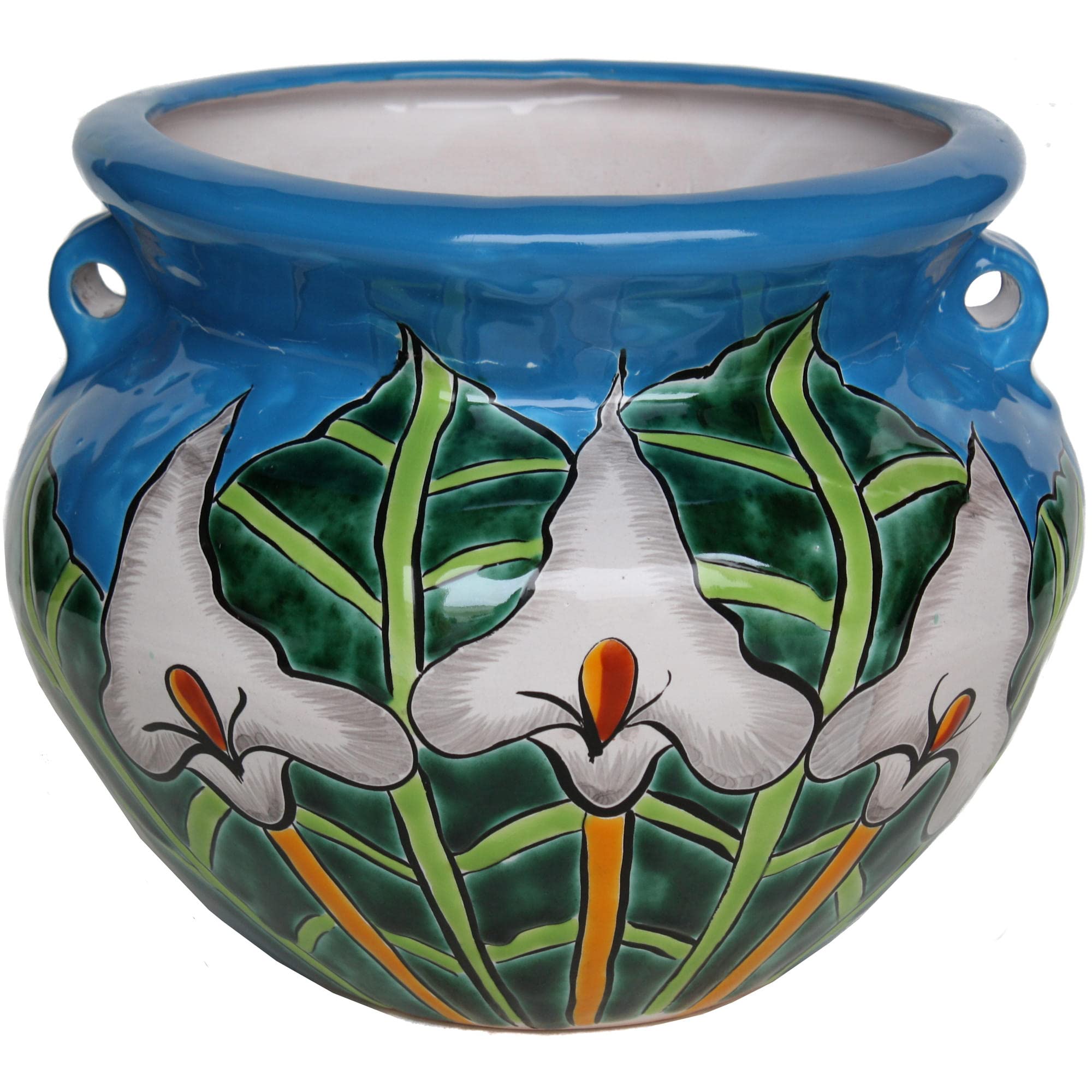 Indoors/Outdoors Small-Sized Aqua Lily Talavera Mexican Colors Ceramic Garden Pot