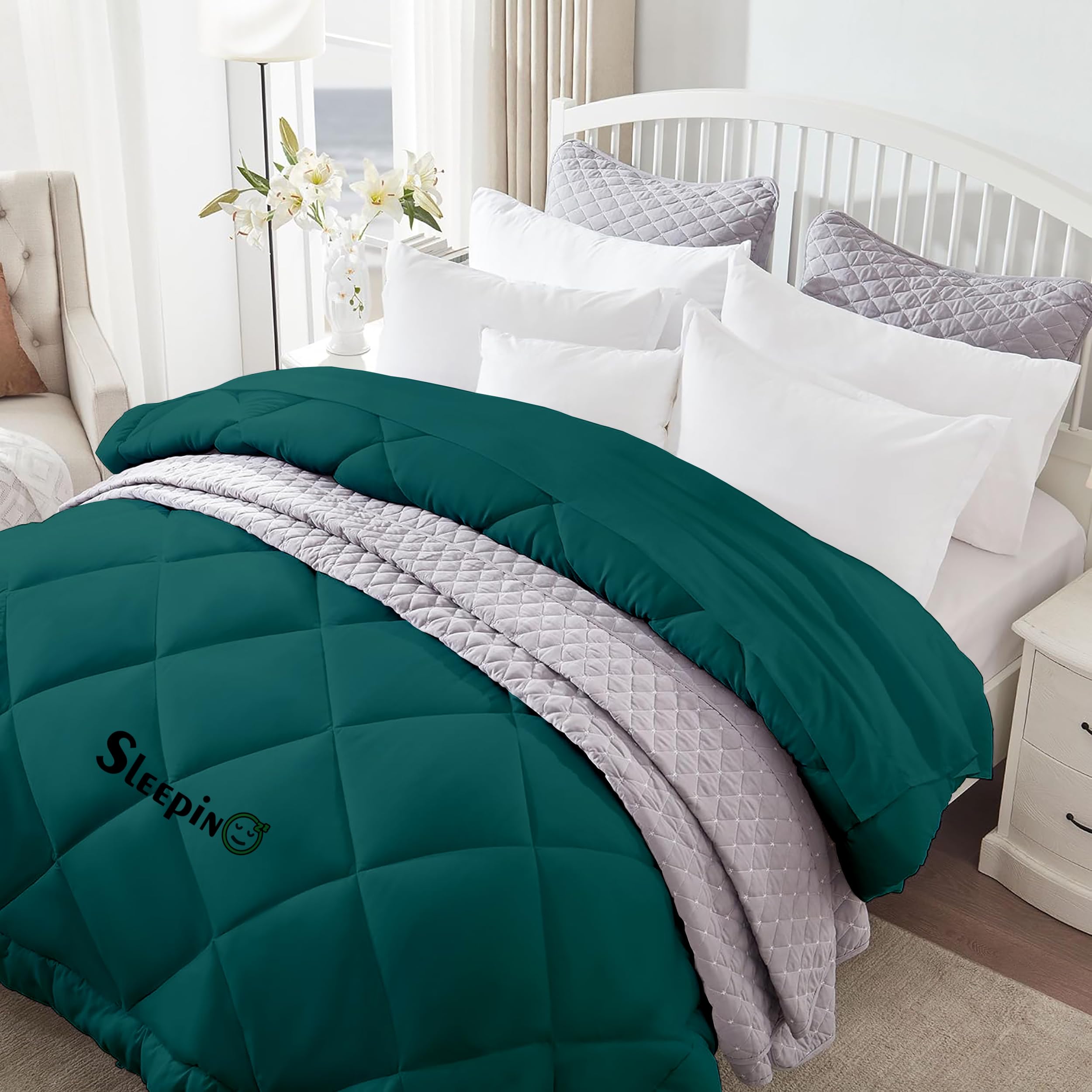 SLEEPINO Double Bed Comforter for Winter 90x100 Inch | Microfiber 500-GSM Comforter Breathable Dohar/Rajai/Blanket/Duvet/Quilt - (Double Bed-Teal)-image-11
