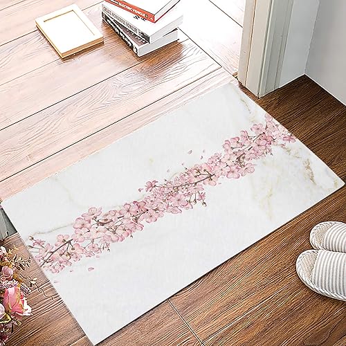 Tapete de baño con textura de mármol dorado y flor de cerezo antideslizante tapete absorbente para decoración del hogar para cocina dormitorio 16 x