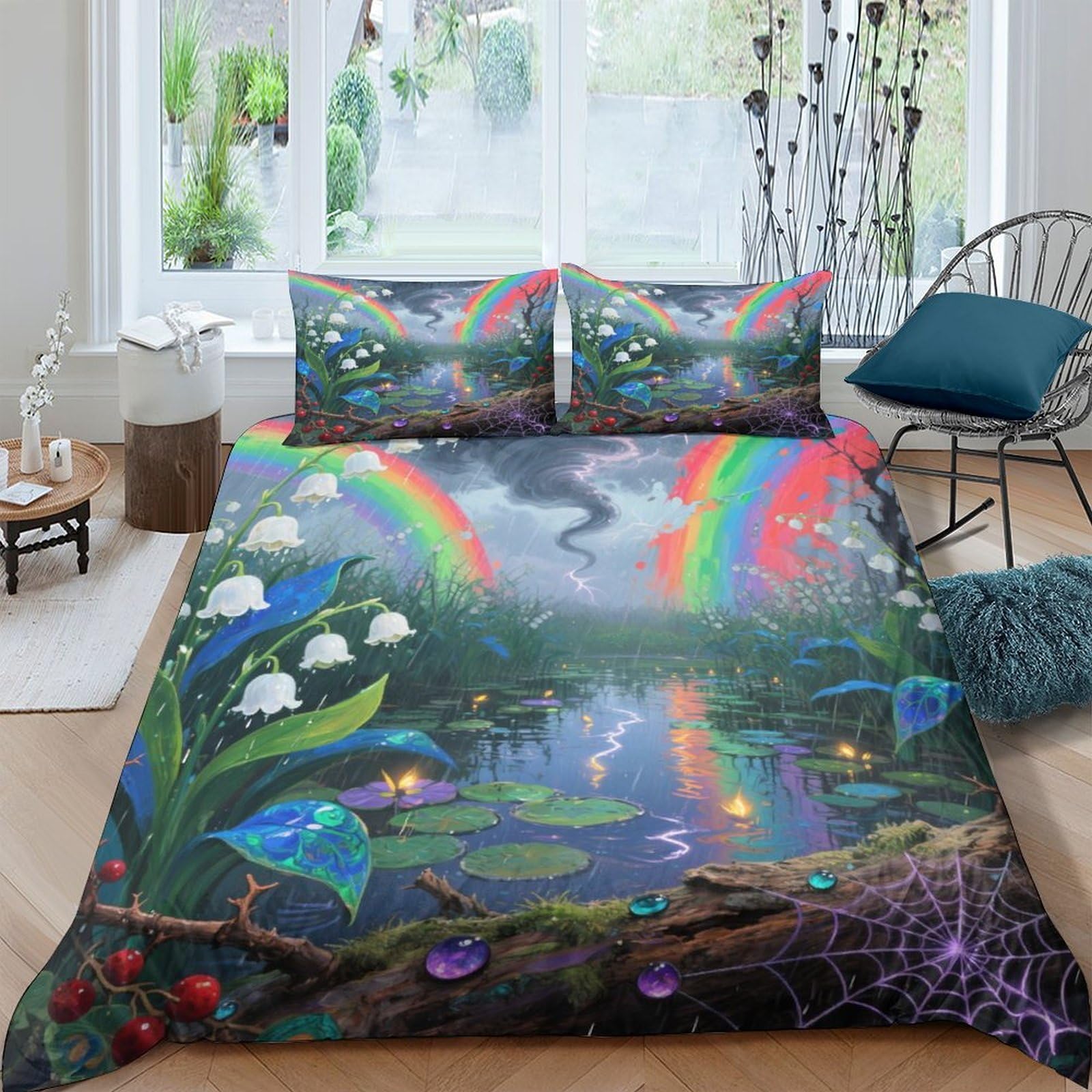 Housse de couette Lily de la vallée 3D en microfibre King 220x240 cm avec sa taie d'oreiller