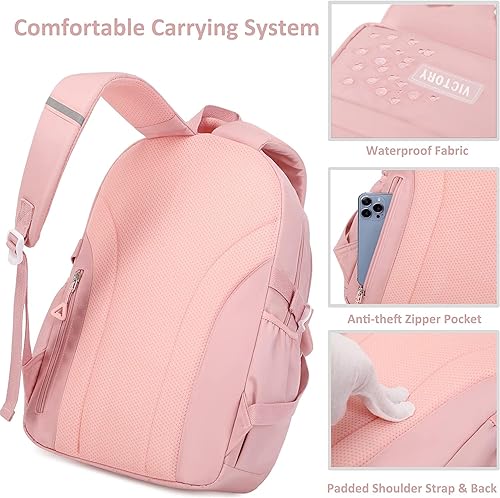 Miniatura 4 de AO ALI VICTORY Mochila para mujeres y niñas, conjunto con estuche para lápices de 15.6 pulgadas, mochila escolar para computadora portátil, mochila