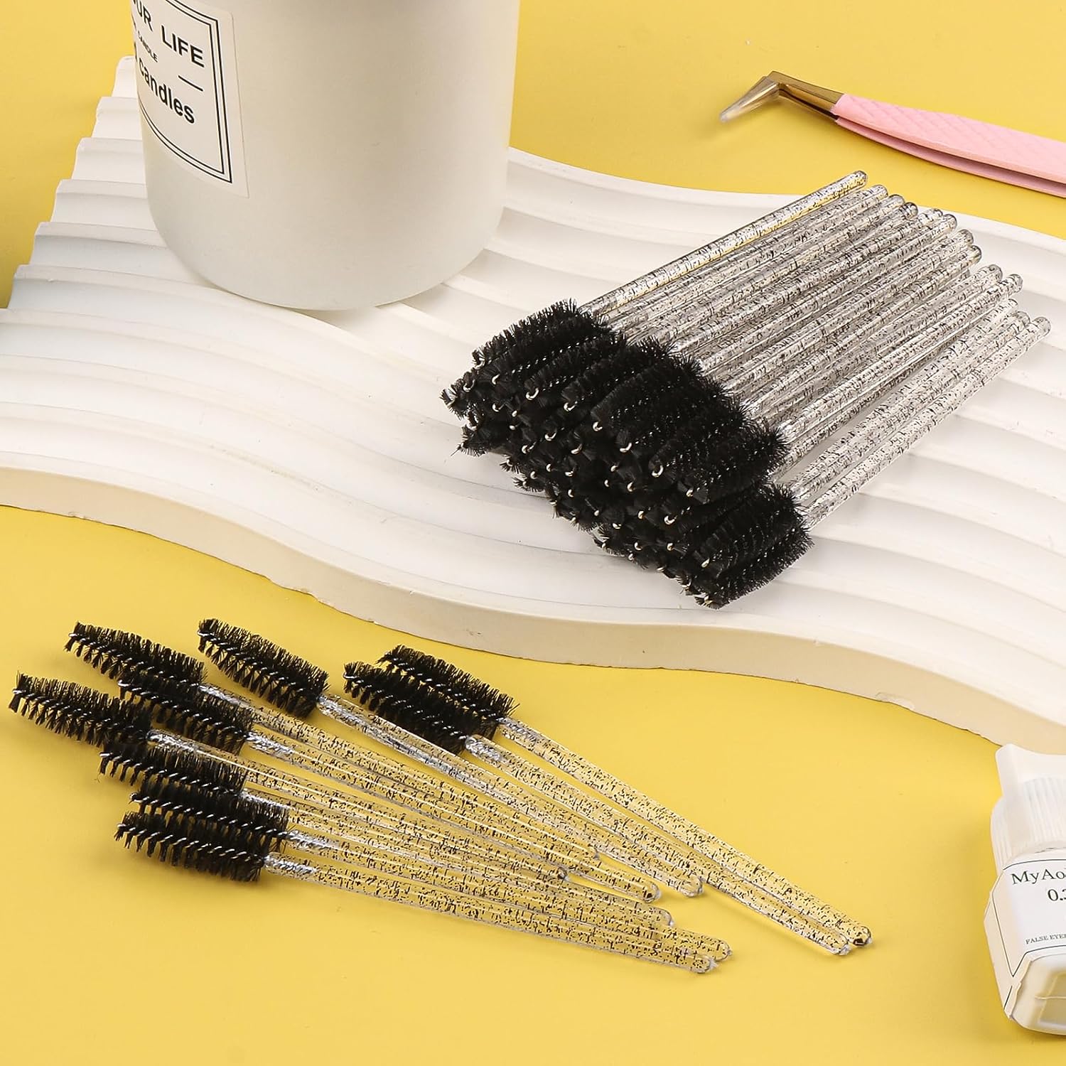 200 Pack Mascara Wands Disposable Eyelash Brushes for Extensions Eye Lash Applicator Makeup Tool kits, Crystal Handle