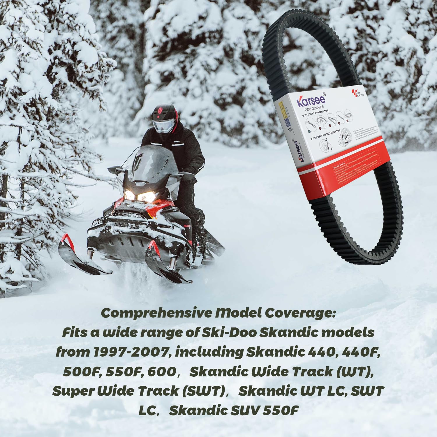 KARSEE Drive Belt 414633800 Compatible with Ski-Doo Skandic 440 500F 550F 600 WT SWT SUV LC 1997-2007 Replaces OEM 414-6338-00 414617500