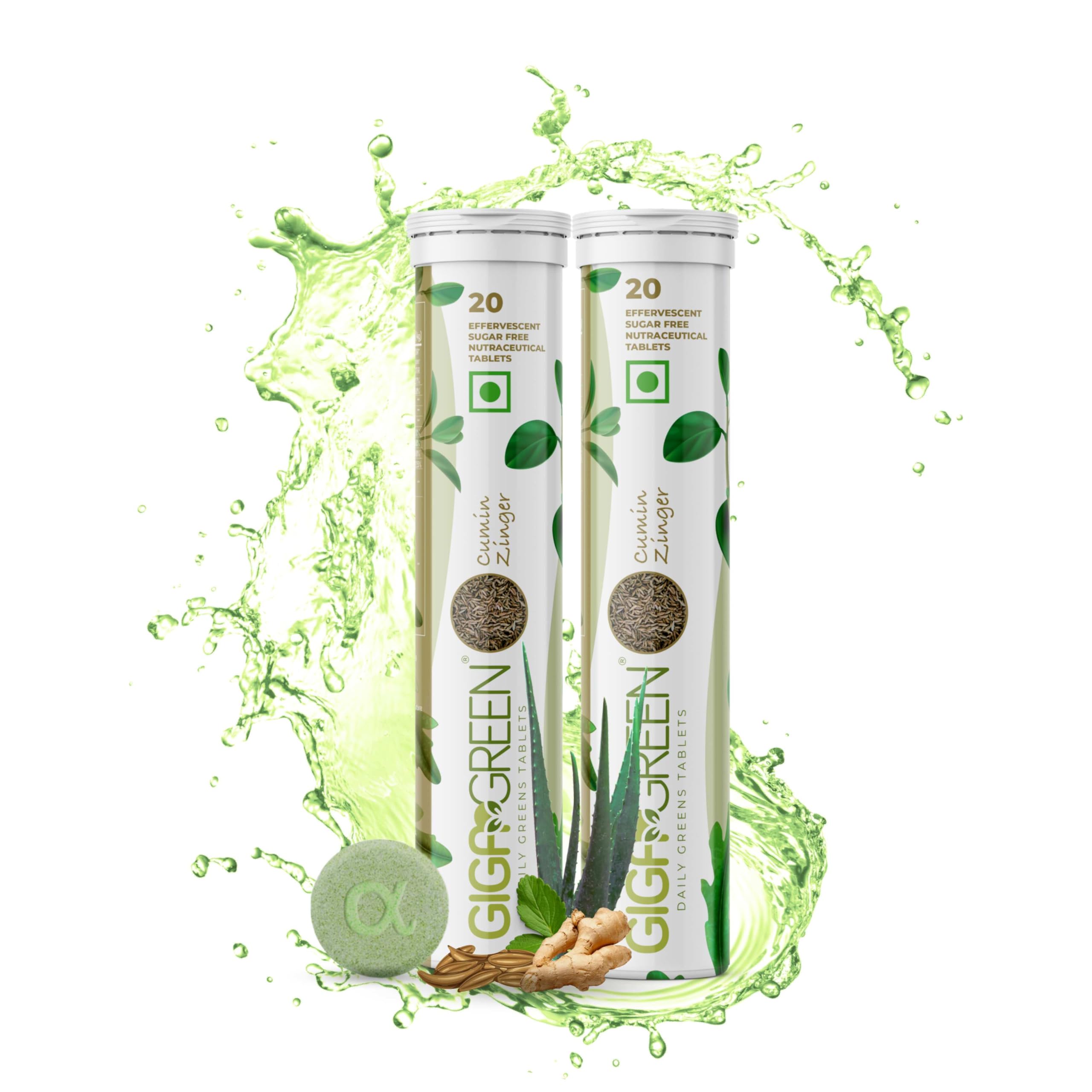 ANISUE HEALTHCARE Gigagreen Daily Greens Effervescent Sugar free Tablets | Cumin Zinger | 100% Vegan | Green Juice | Plant based Energy Booster tablets for Men & Women | Pack of 2-40 Tablets (B0CC59RB8F) Amazon Price History, Amazon Price Tracker