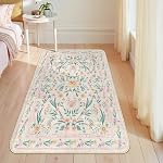 Pink Floral Area Rug pour la chambre de bébé, 6x9 Lavable rond Coin Rugs pour Chambre Filles Salle de jeu ou Chambre d'enfants,Boho Soft Non-Slip Tapis pour salle de classe Dorm Girl Room Decor