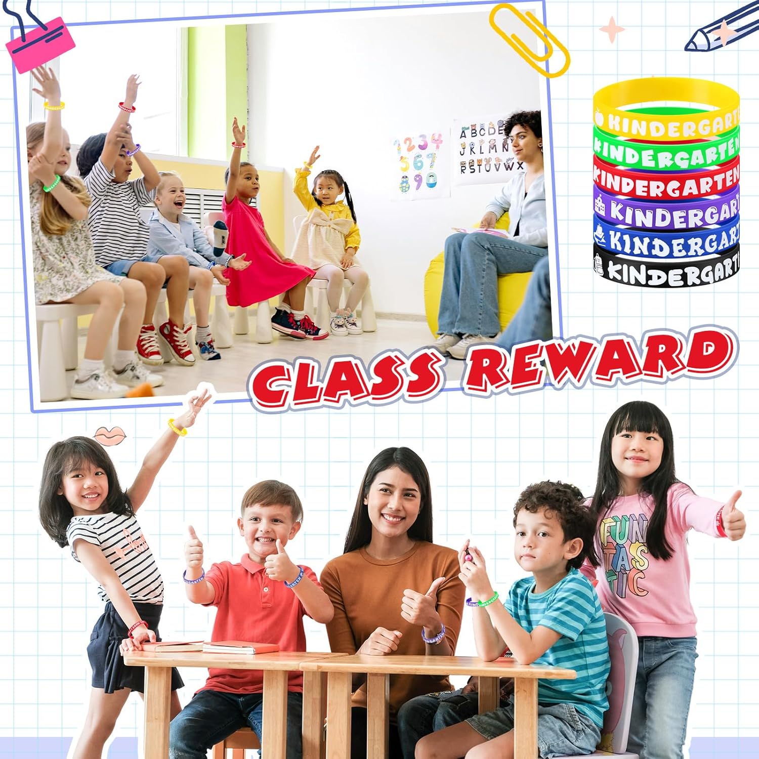 Simgoing 120 Pcs Kindergarten Rubber Bracelets Kindergarten Themed Silicone Wristbands Back to School Party Favors Classroom Decor Supplies Exchange Gifts