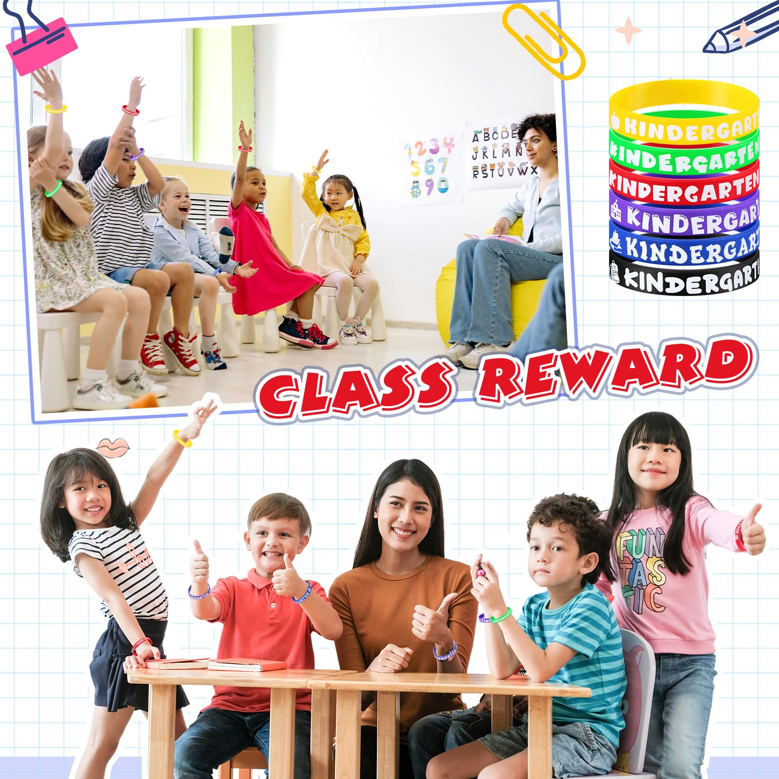 Simgoing 120 Pcs Kindergarten Rubber Bracelets Kindergarten Themed Silicone Wristbands Back to School Party Favors Classroom Decor Supplies Exchange Gifts