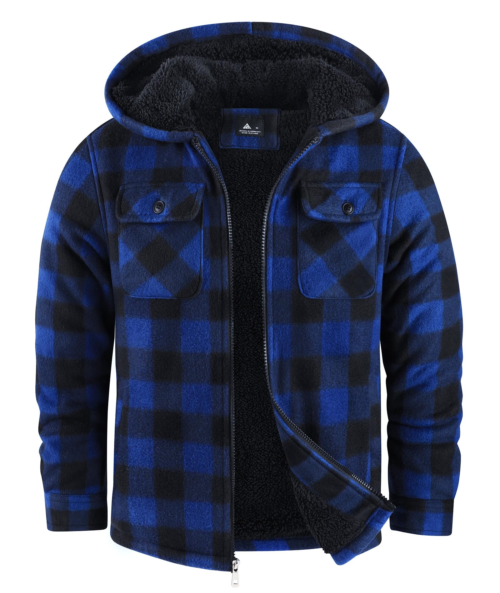 zitysport Hemdjas Jongens Verdicken Hoodie Geruite jas Kinderen met Ritssluiting Warme Flanellen jas Jongens Sweatjas Outdoor Hoodie Gevoerde Winterjassen voor Jongens met Zak(Violet 2XL