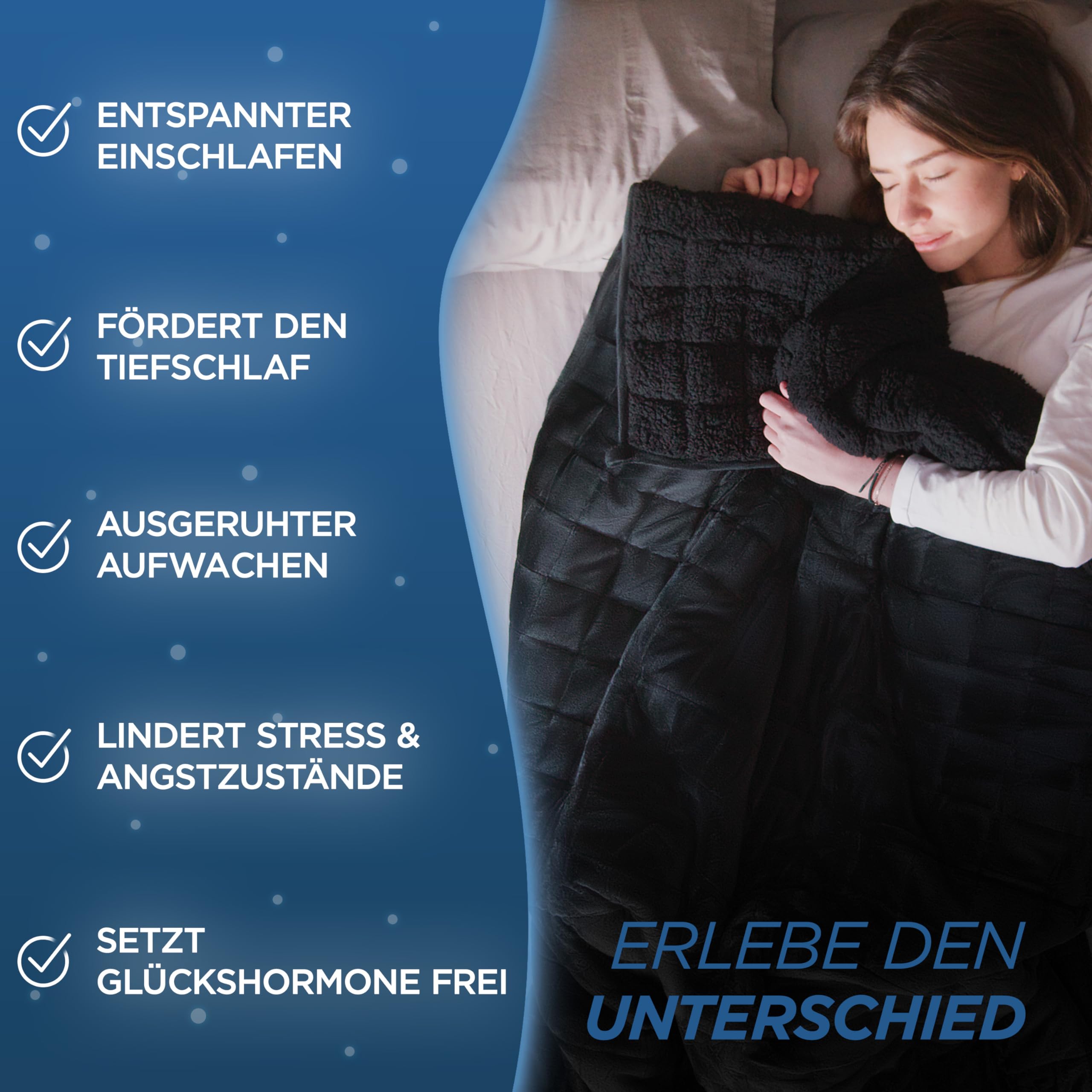 Samthus Gewichtsdecke 135x200cm 9kg Sherpa Fleece Oeko-Tex Zertifiziert Therapiedecke Schwarz