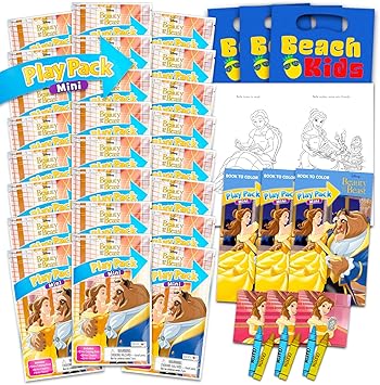 Disney Beauty and the Beast Birthday Party Favors Set - Bundle with 24 Beauty and the Beast Play Packs | Mini Coloring Books, Stickers, and More for Goodie Bags Princess Belle Party Supplies