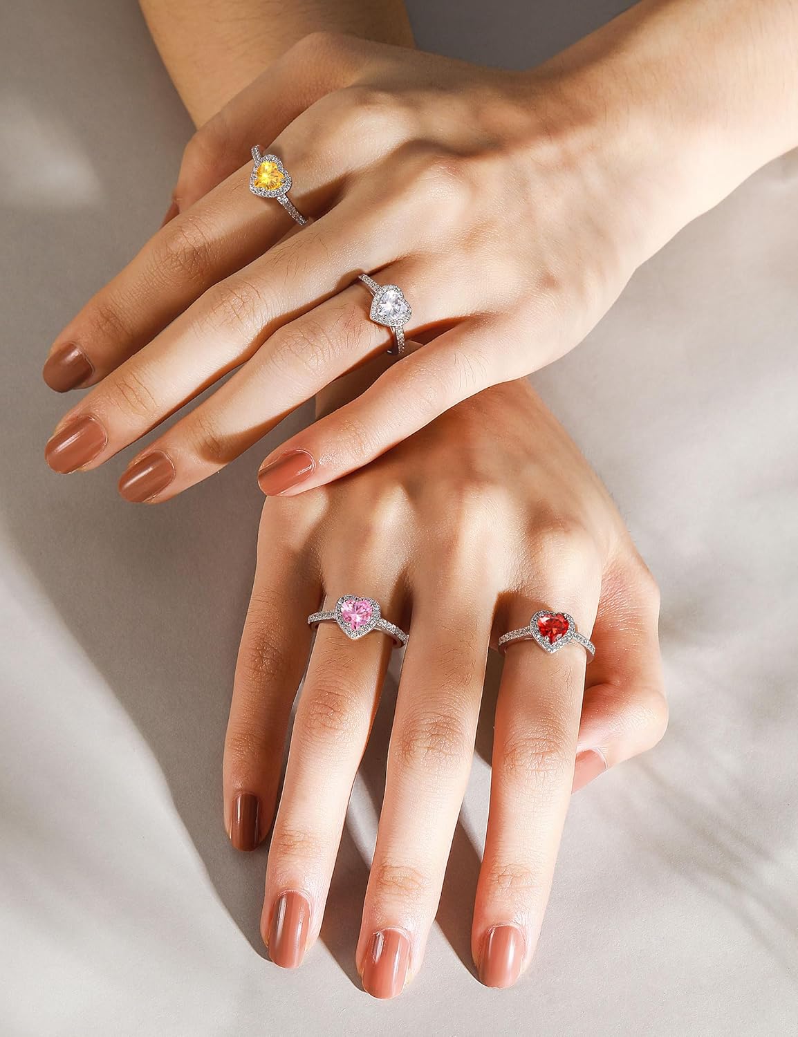 925 Sterling Silver Engagement Ring for Women Heart Gemstone Birthstone Promise Ring for Her Colored Cubic Zirconia Ring Size 4-10.5 - Image 5