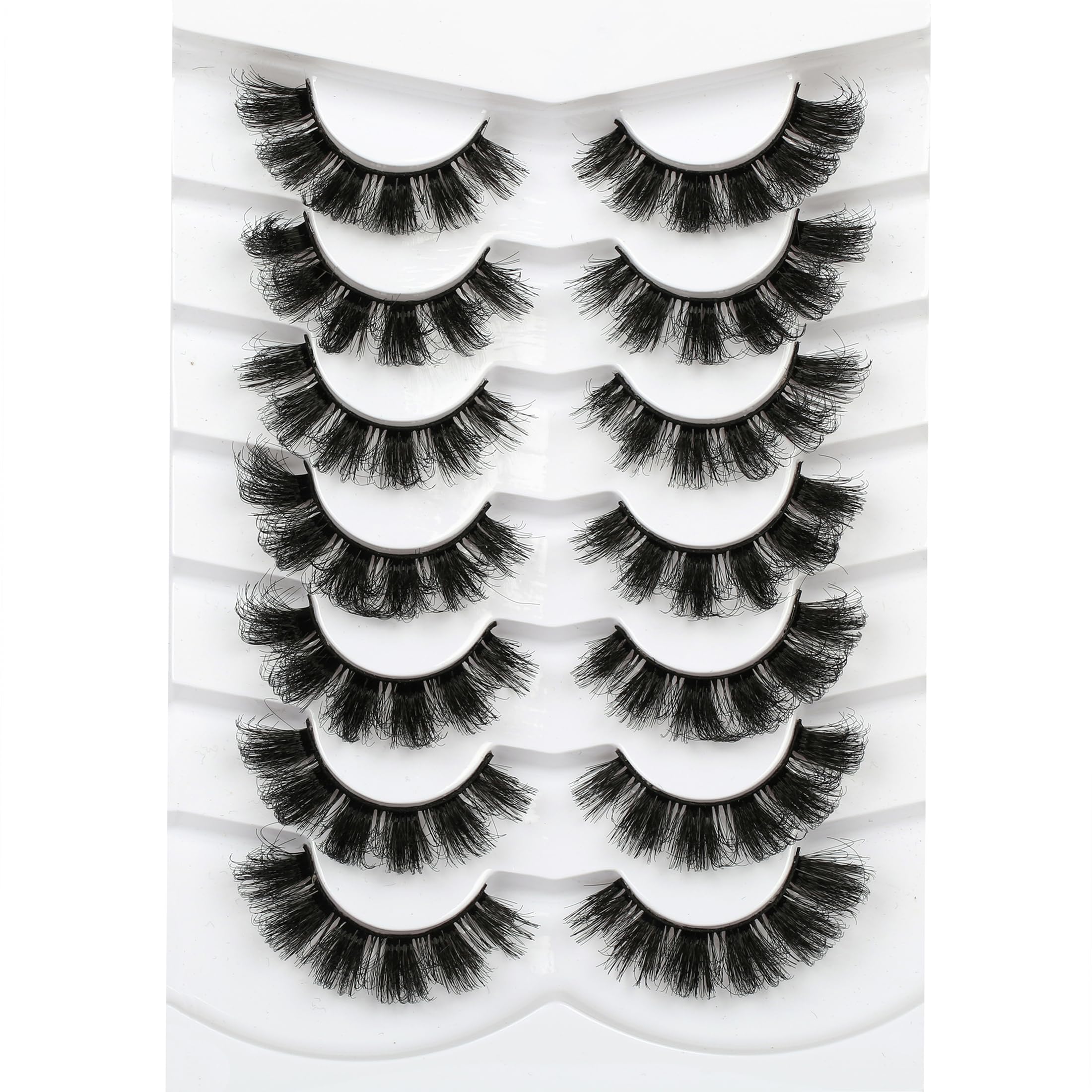 Pooplunch False Eyelashes Fluffy Cat Eye Look Wispy Lashes Spiky D-Curl Long Full Volume Faux Mink Lashes Fake Eyelashes 7 Pairs Pack