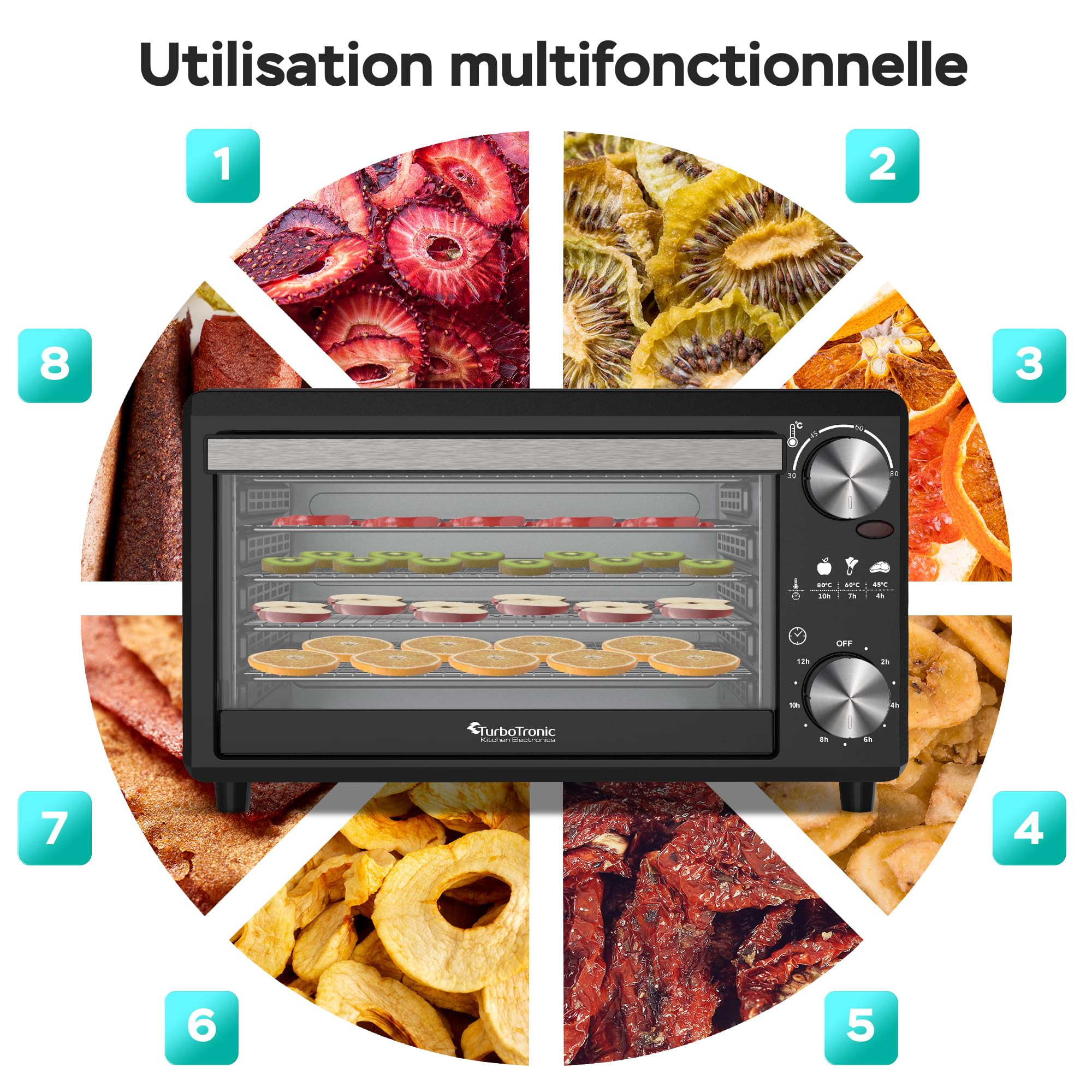 Déshydrateur TurboWave BIO entièrement en métal, 14 litres, fourni avec grilles, minuteur et cahier de recette, dehydrator food (14 Litres)
