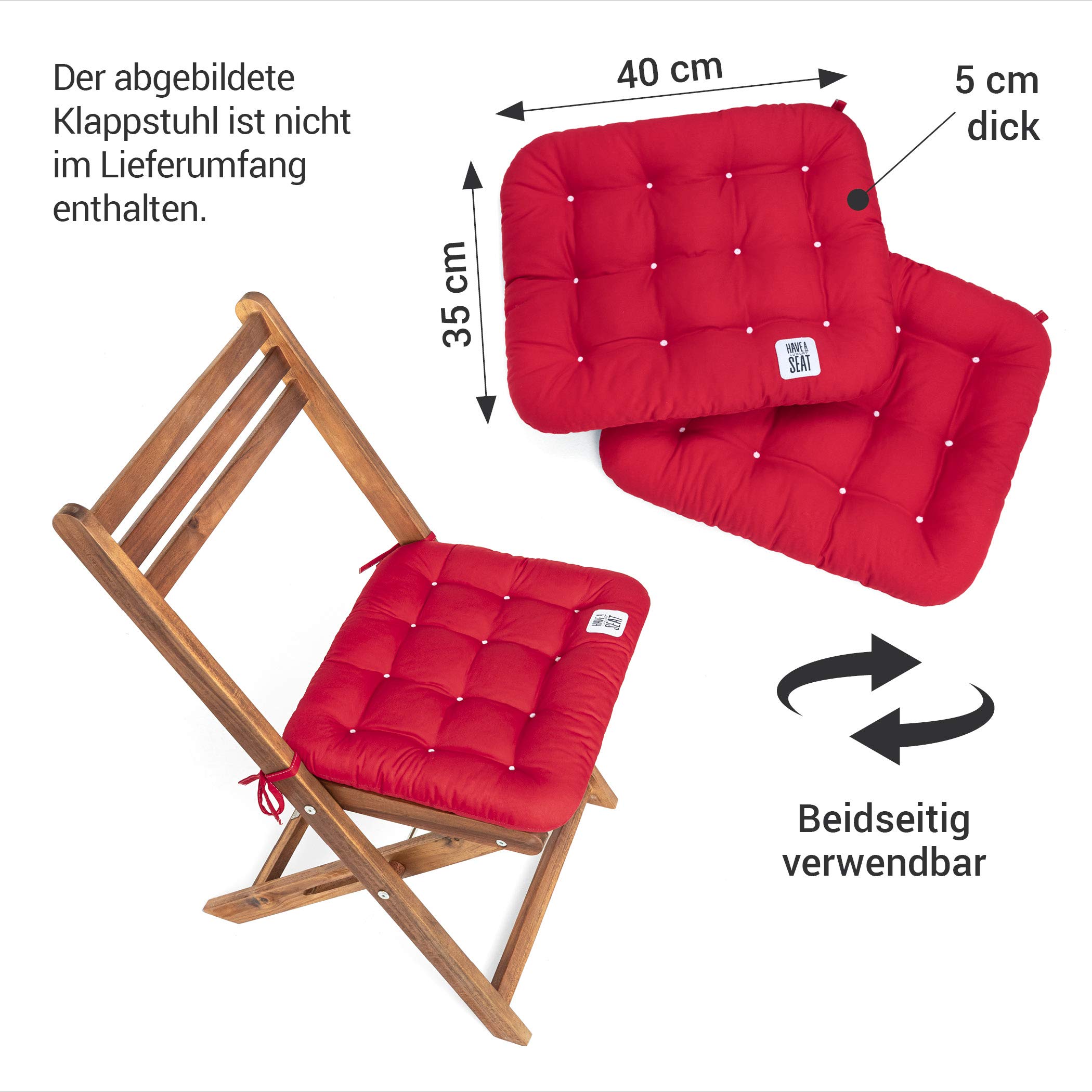 HAVE A SEAT Luxury Cojín De Asiento De 40 X 35 Cm (2 Unidades), Cómodo Cojín Para Sillas Plegables, Lavable Hasta 95 °C, Apto Para Secadora, Fabricado En Alemania (40 X 35