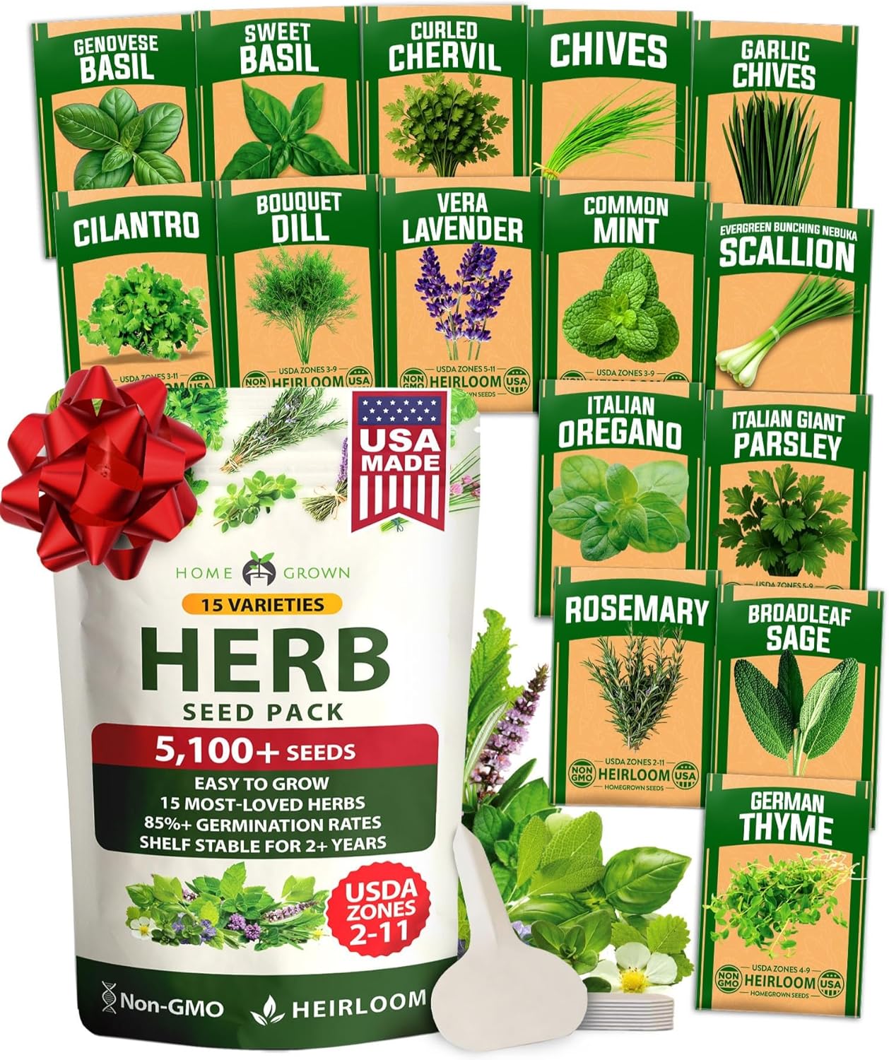 HOMEGROWN 15 Herb Seeds Variety Pack: 5,100+ Non-GMO Heirloom Seeds for Indoor, Outdoor & Hydroponic Gardens - Grow Fresh Culinary Herbs Year-Round