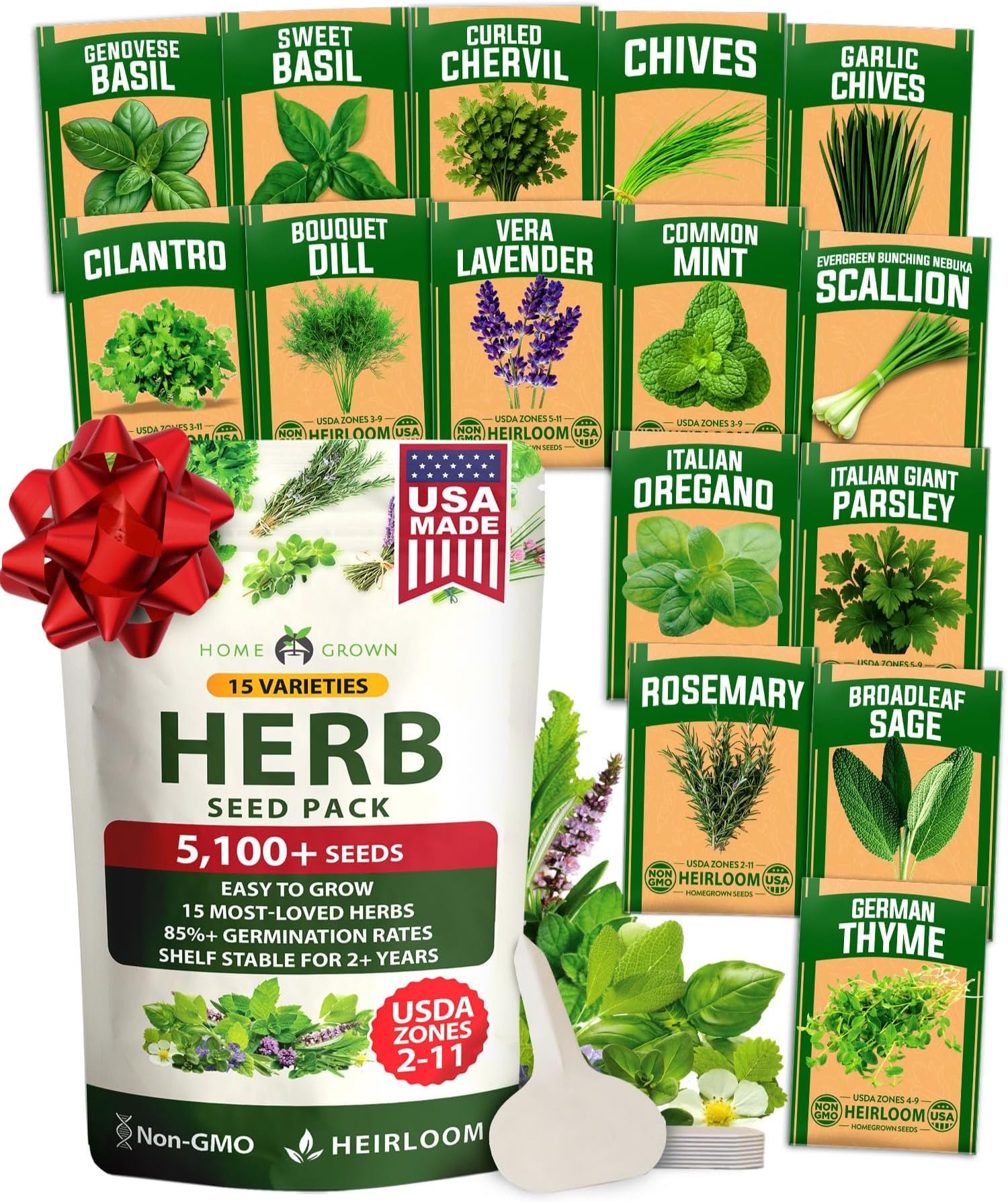 HOME GROWN 15 Herb Seed Variety Kit, 4,300+ Seeds, Culinary Herb Kit
