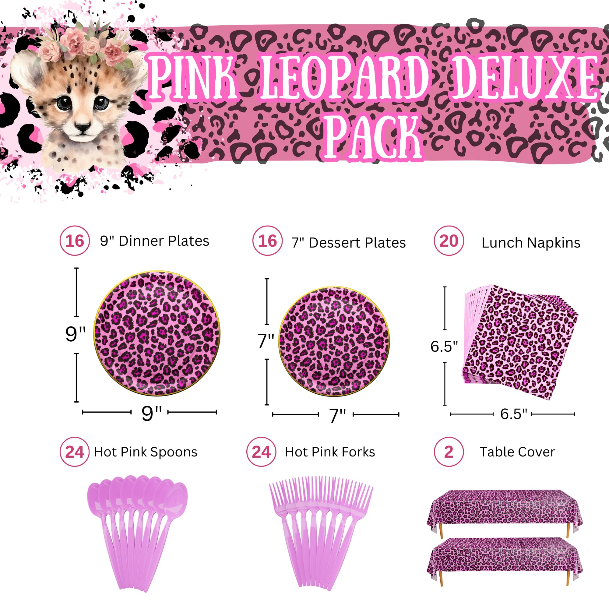 Pink Leopard Deluxe Party Supplies Packs (For 16 Guests!), Pink