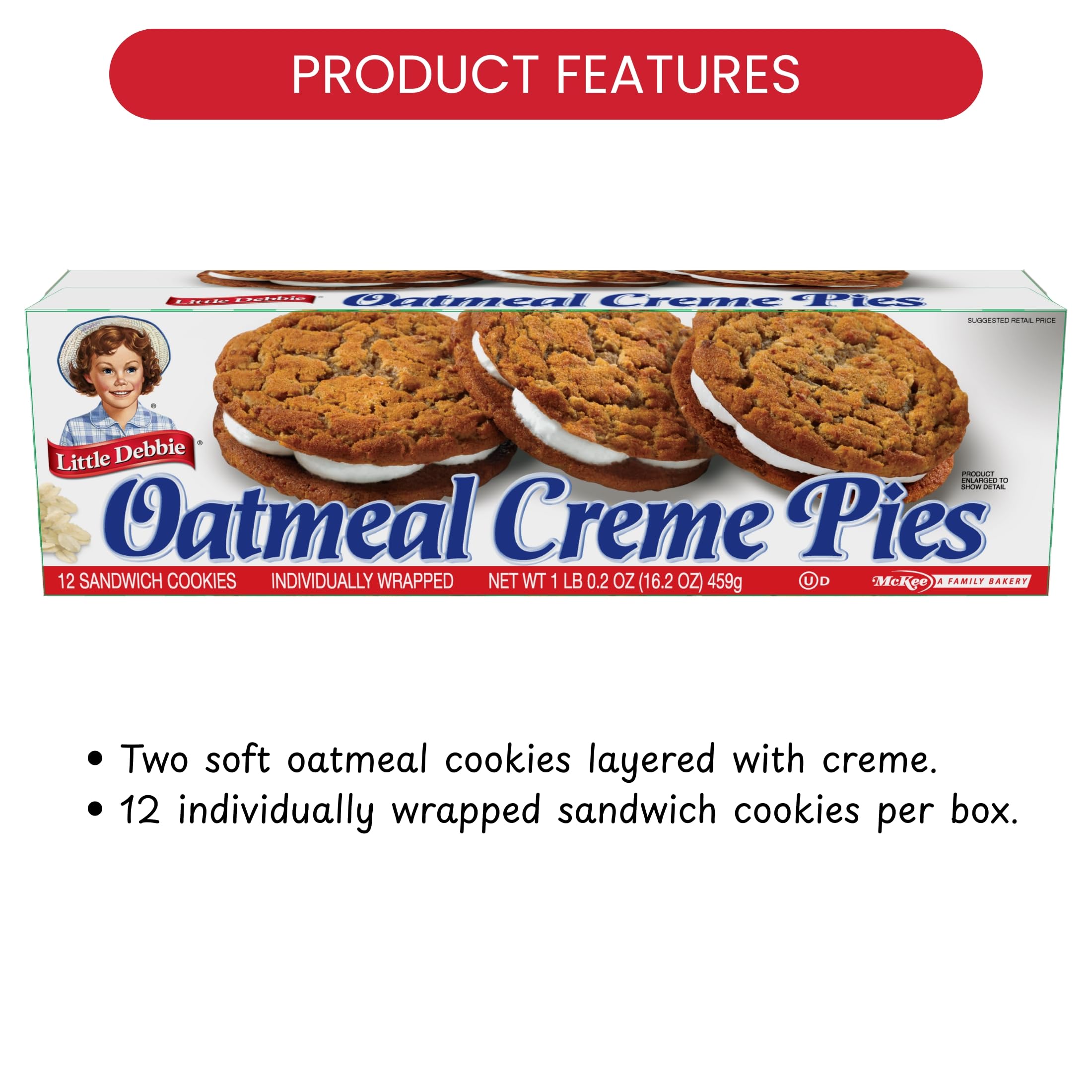 Little Debbie Hafercreme-Kuchen, zwei geschichtete weiche Haferflocken-Kekse mit Creme (8 Boxen), braun