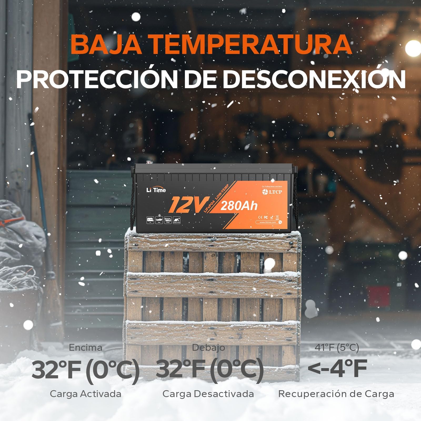 LiTime Batería Litio LiFePO4 12V 280Ah con Protección Baja Temperatura y 200A BMS, MAX 15000 Ciclos, Bateria Litio 12V 280Ah para Sistema Solar Autocaravana Camping Barco Energético Doméstico Camper